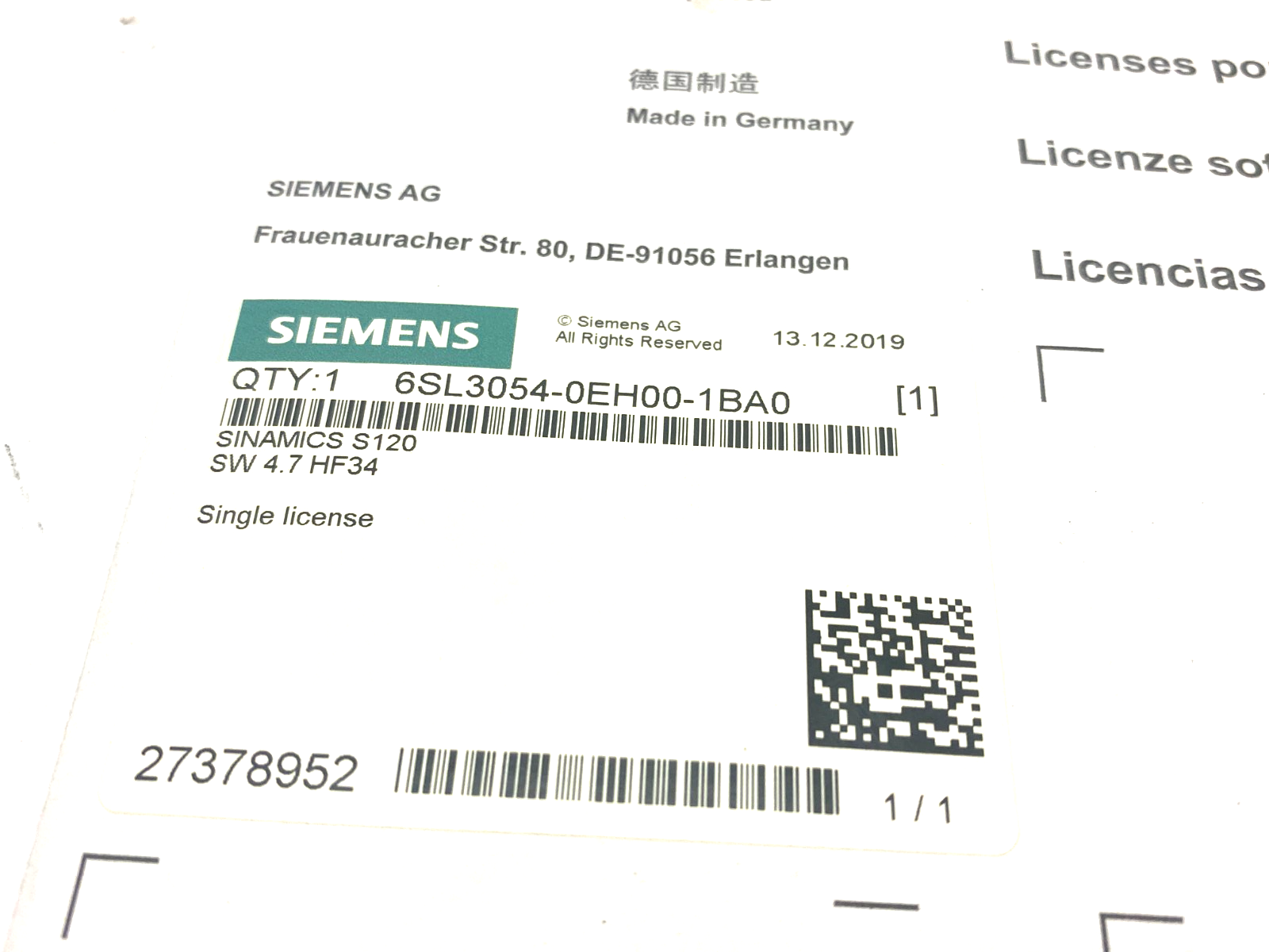 Siemens 6SL3054-0EH00-1BA0 SINAMICS S120 CompactFlash Card SW 4.7 HF34 - Maverick Industrial Sales