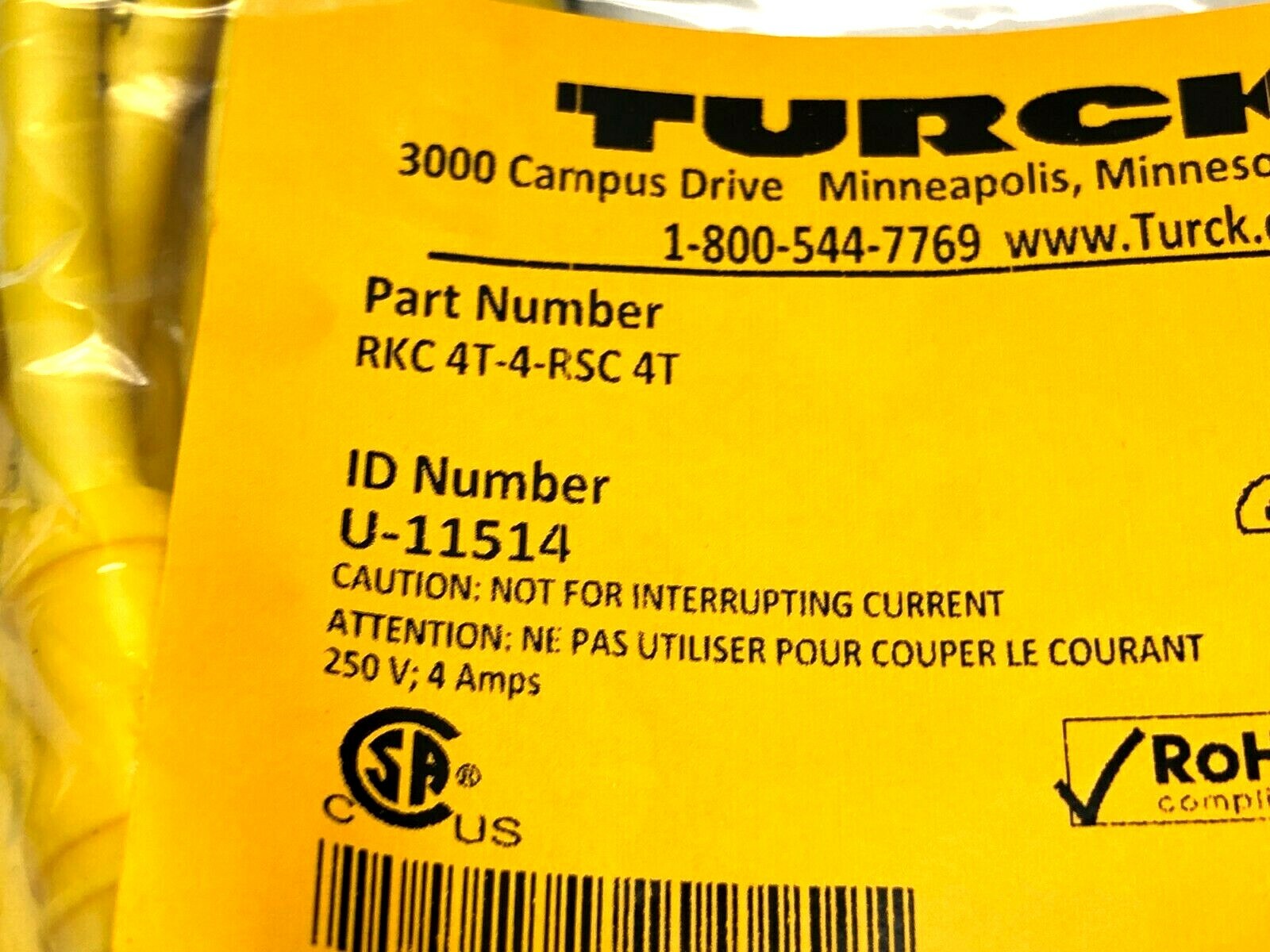 Turck RKC 4T-4-RSC 4T Eurofast Double-Ended Cordset M12 Male to Female U-11514 - Maverick Industrial Sales