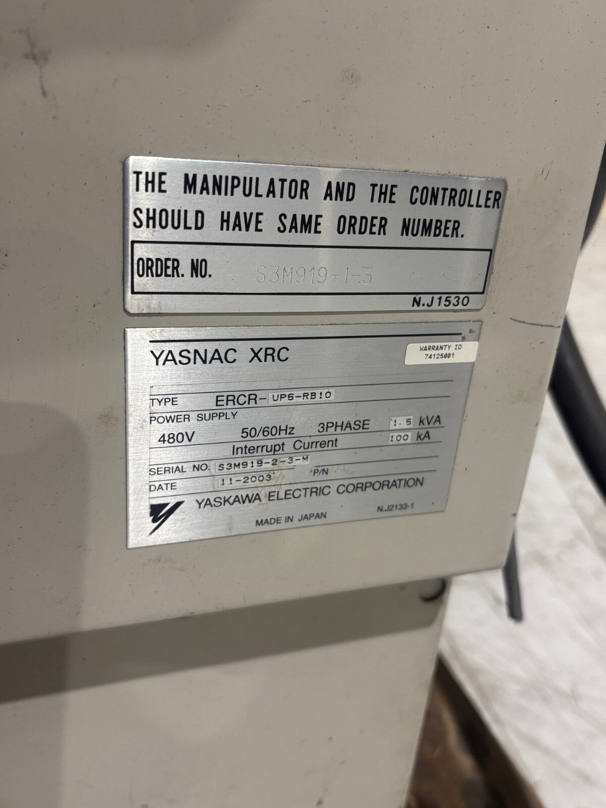 YR-UP6-A02 | Yaskawa Motoman Robot System with Yasnac XRC Controller ERCR-UP6-RB10 - Used - Maverick Industrial Sales