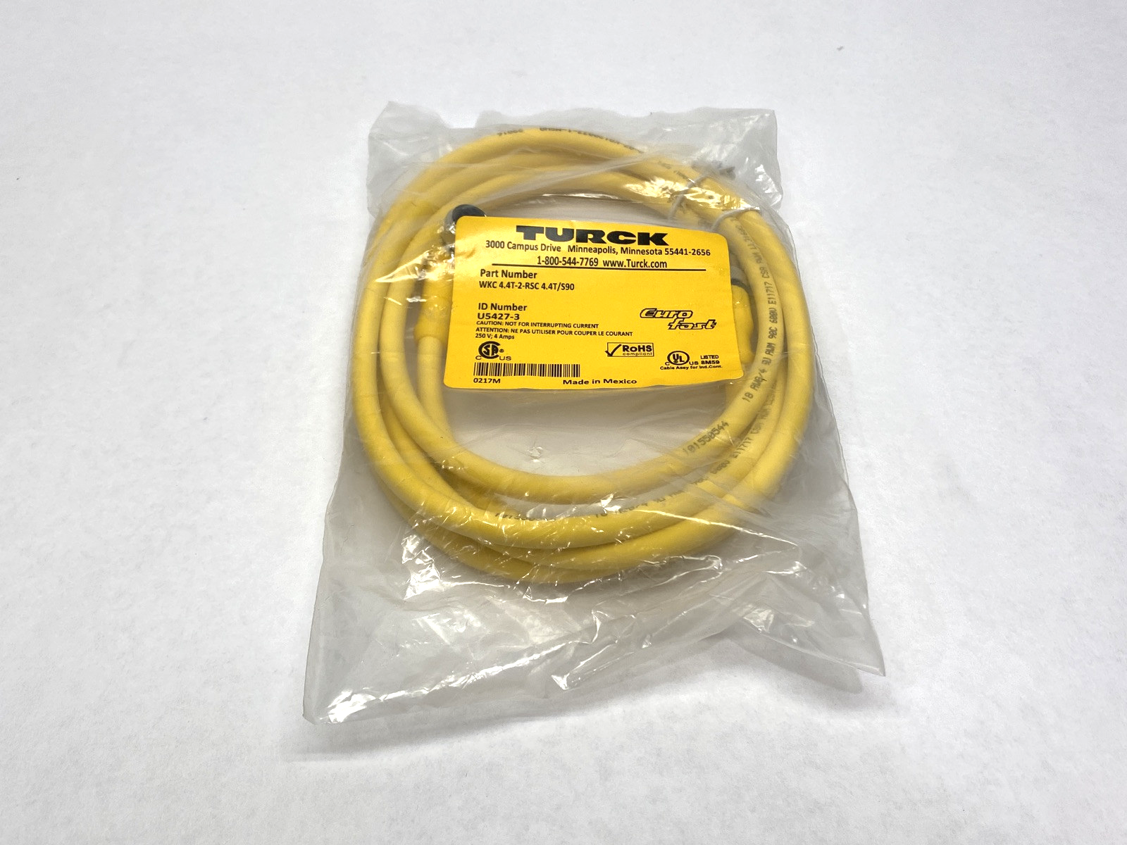 Turck WKC 4.4T-2-RSC 4.4T/S90 EuroFast Double-Ended Cordset M12 F to M U5427-3 - Maverick Industrial Sales