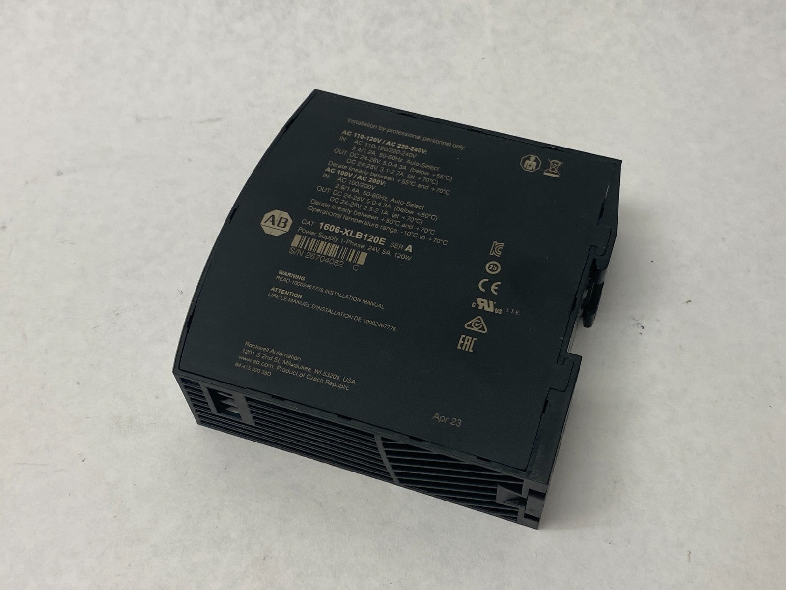 Allen Bradley 1606-XLB120E Ser. A 1-Phase Power Supply, 24V, 5A, 120W - Maverick Industrial Sales