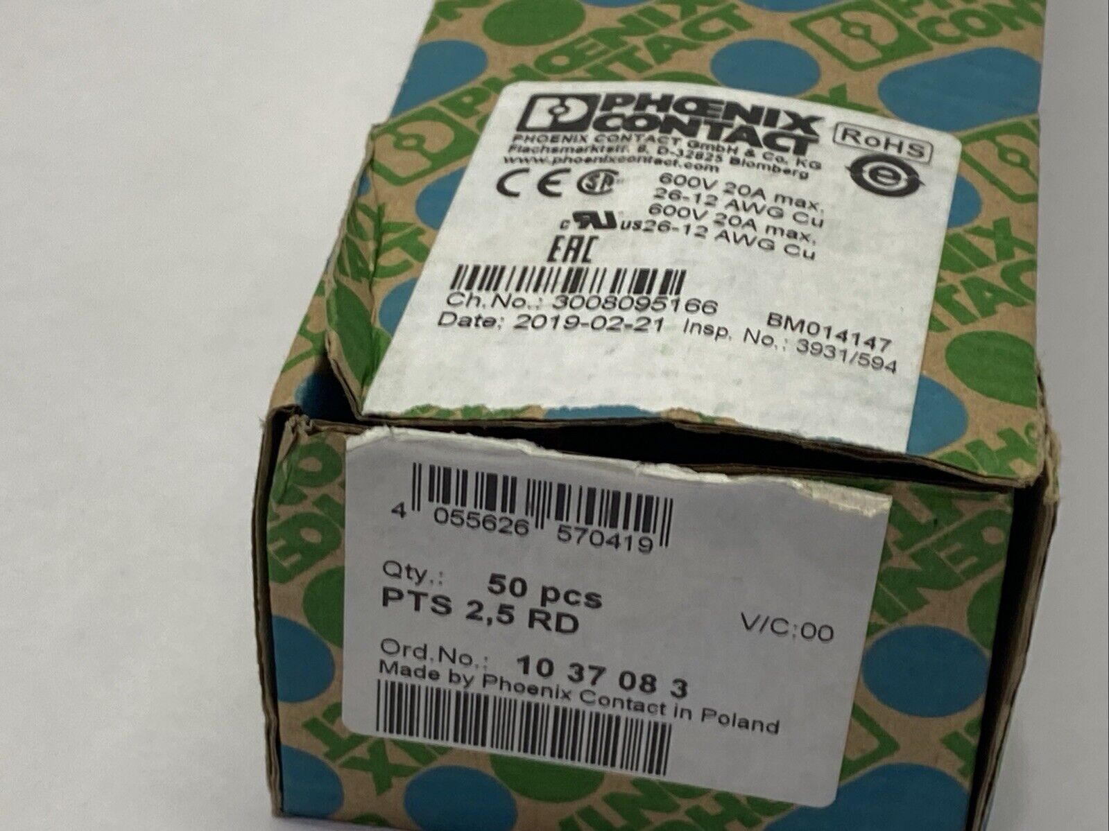 Phoenix Contact PTS 2,5 RD Feed-Through Terminal Block Red 1037083 LOT OF 50 - Maverick Industrial Sales