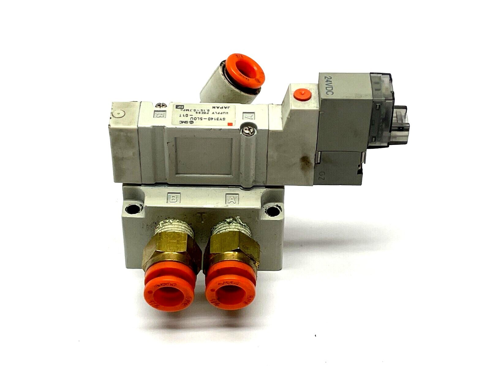 SY3140-5LOU-01T | SMC Solenoid Valve w/ SY3000-27-1 Manifold Base - Used - Maverick Industrial Sales