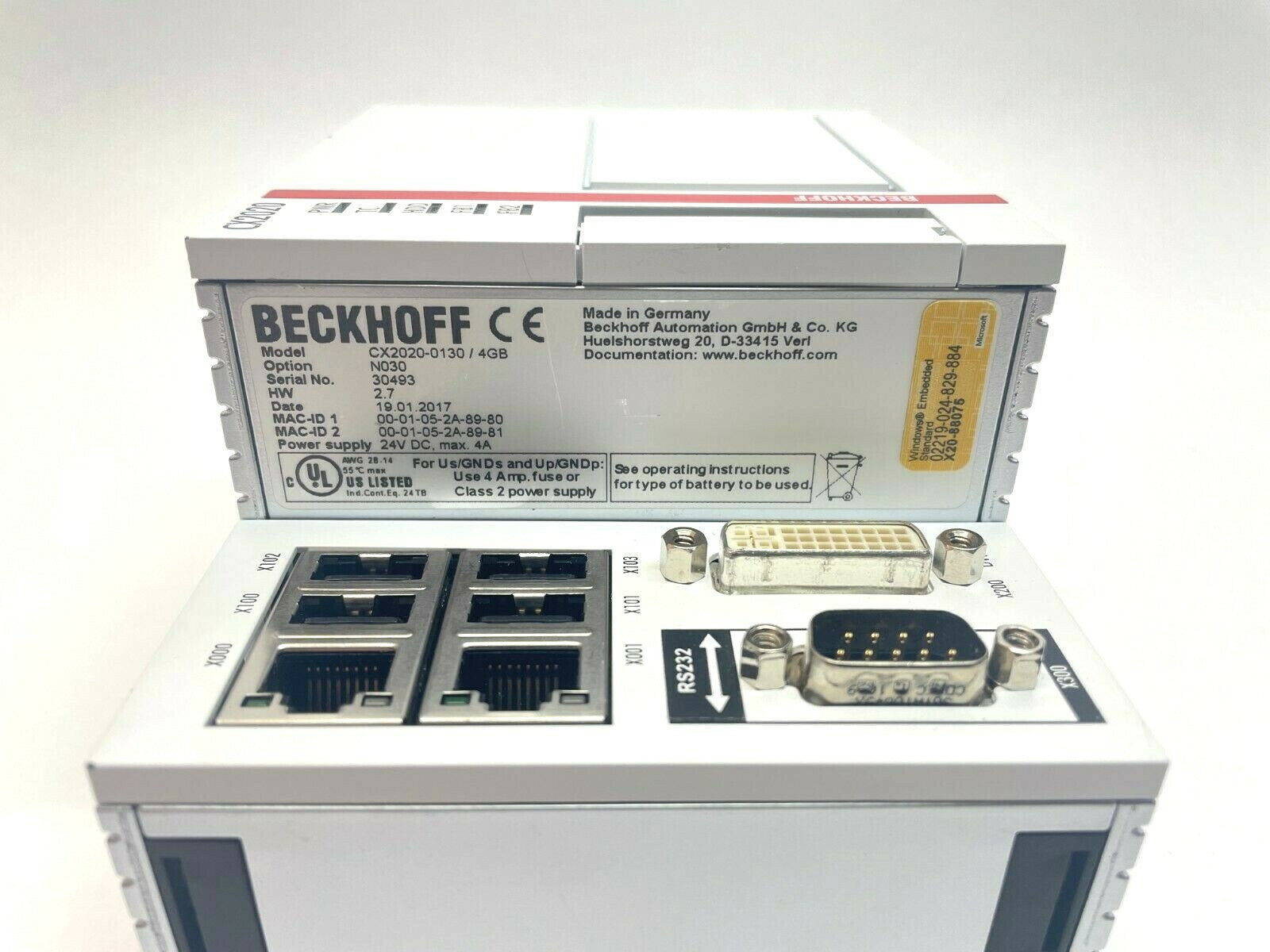 Beckhoff CX2020-0130/4GB Basic CPU Module 1.4 GHz Intel® Celeron® CPU N030 - Maverick Industrial Sales