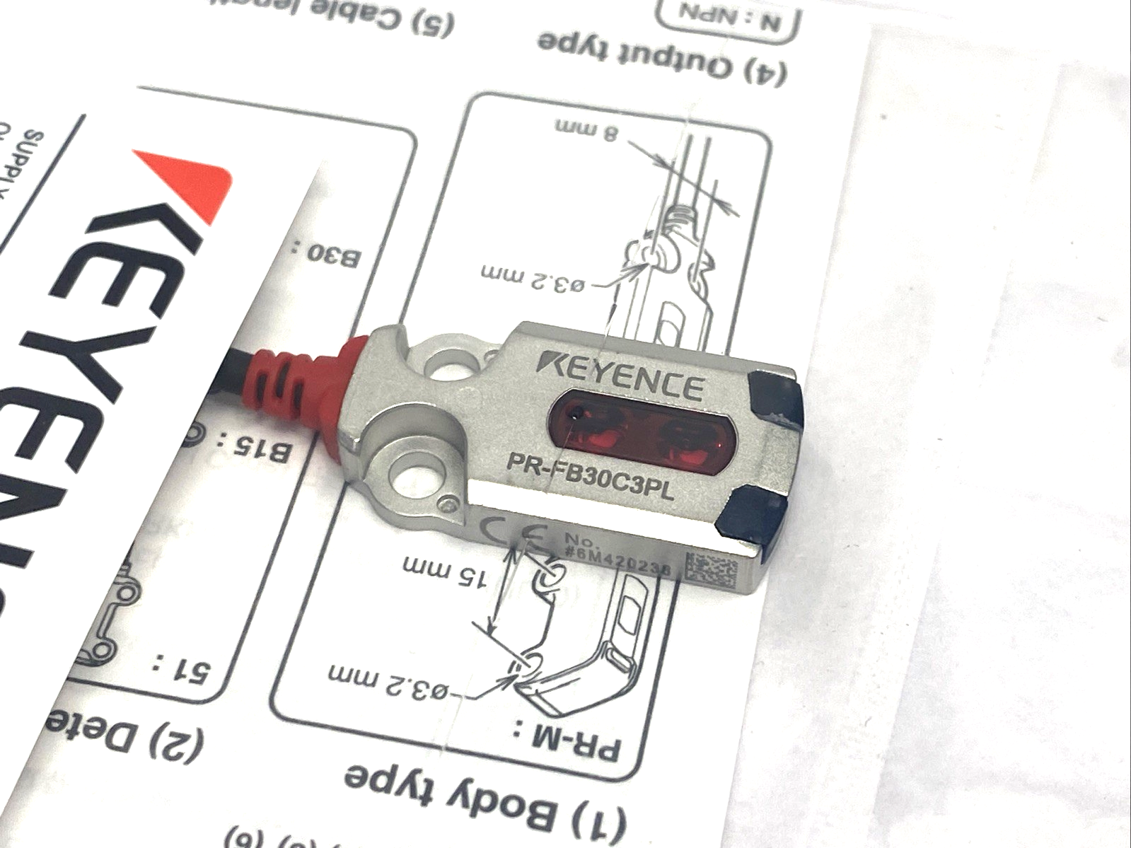 Keyence PR-FB30C3PL Flat Reflective Miniature Photoelectric Sensor M8, 30mm - Maverick Industrial Sales