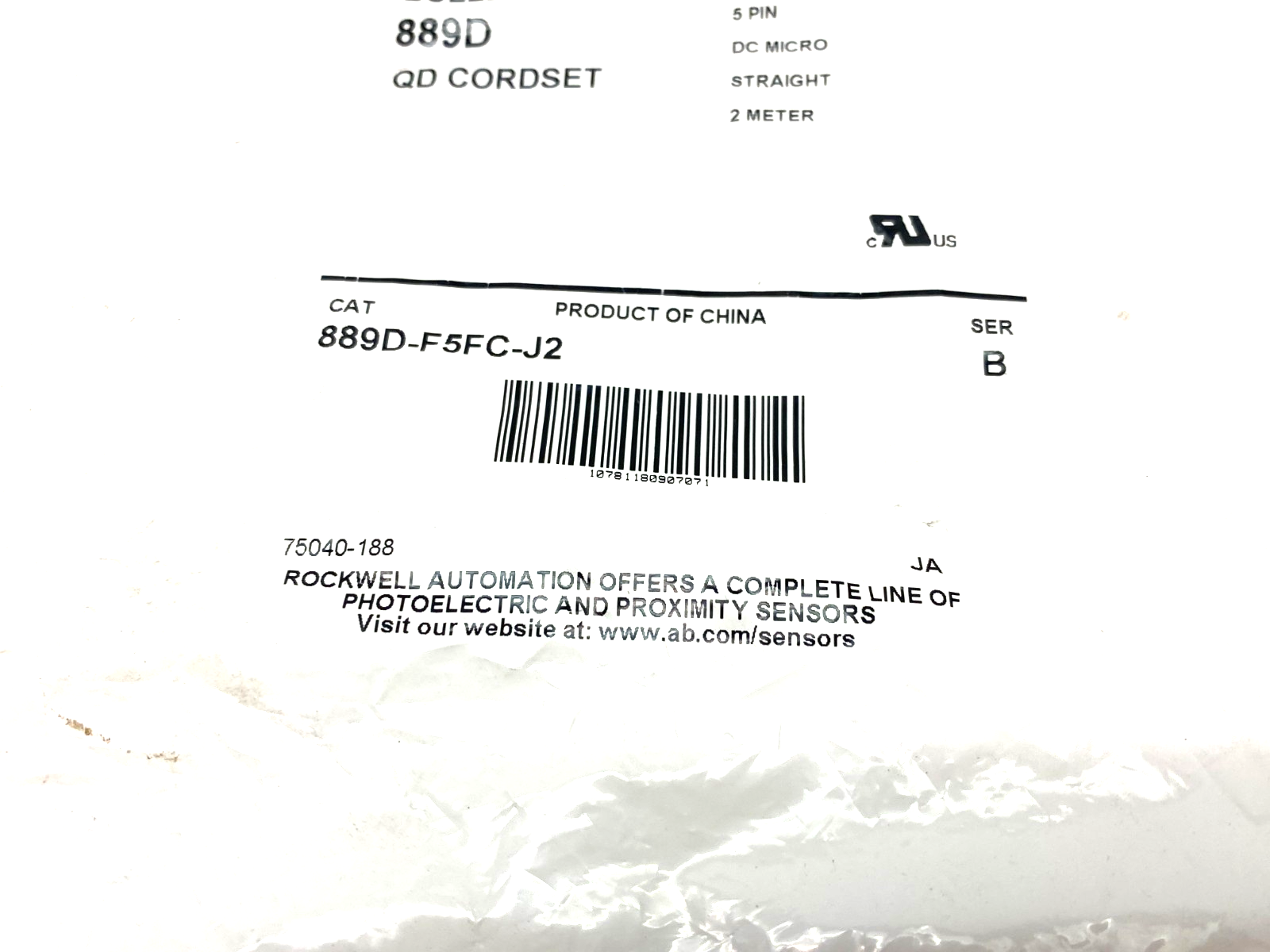 Allen Bradley 889D-F5FC-J2 Ser. B Straight DC Micro QD Cordset 5-Pin Female - Maverick Industrial Sales