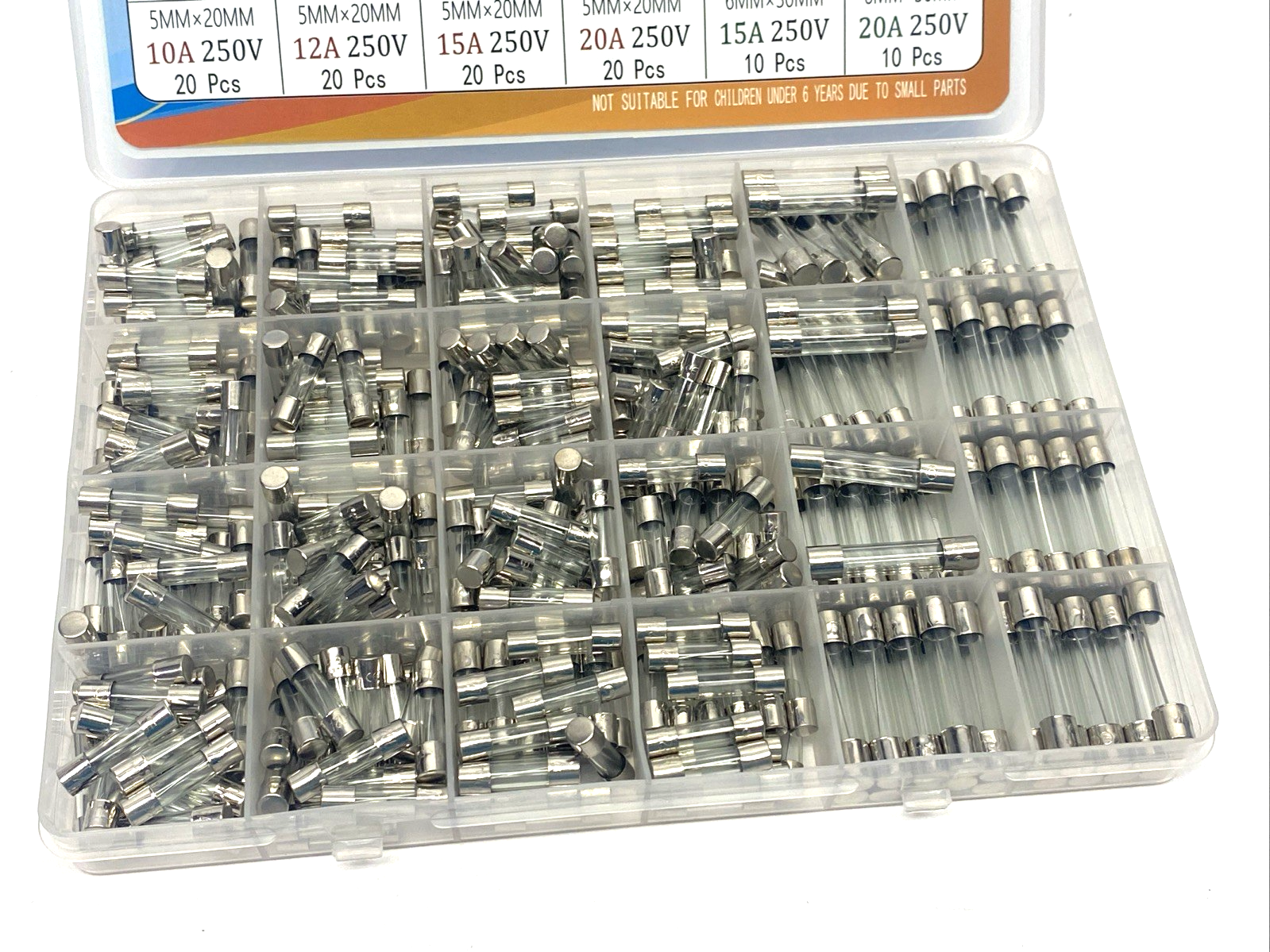 Aukenien 24 Values Fast Blow Glass Fuse Kit 6mm x 30mm & 5mm x 20mm 400 PCS KIT - Maverick Industrial Sales