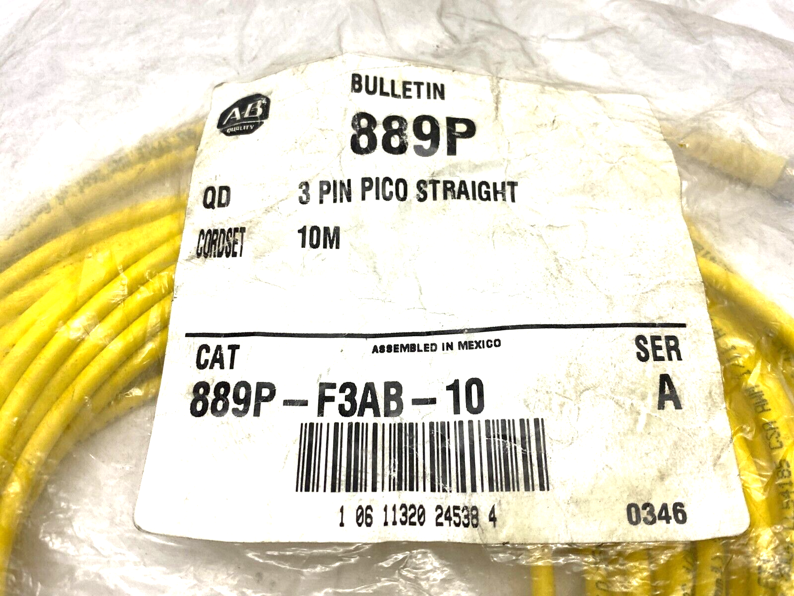 Allen Bradley 889P-F3AB-10 Ser. A Straight Pico Connecting Cordset 3-Pin, 10m - Maverick Industrial Sales
