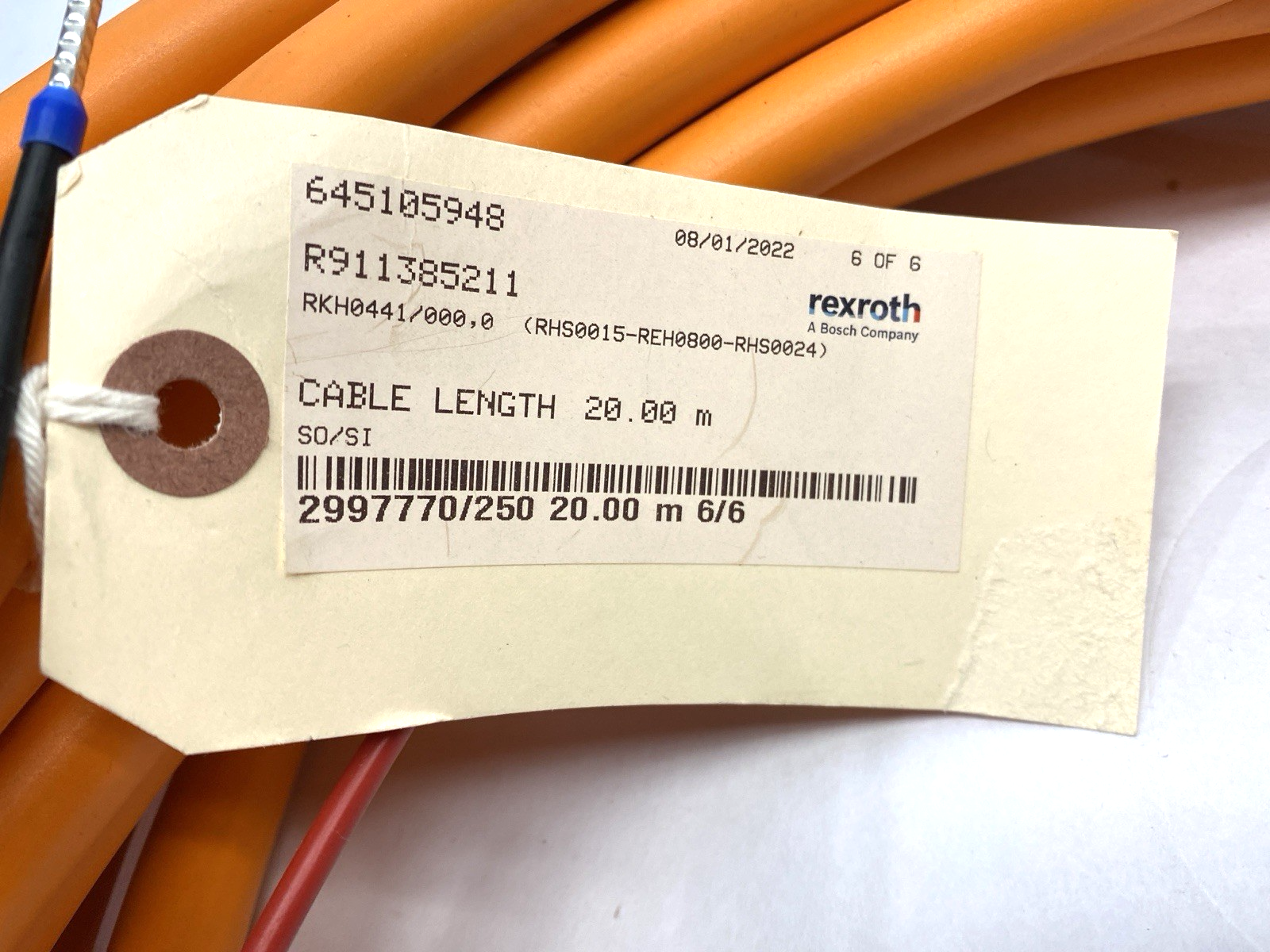 R911385211 | Bosch Rexroth Servo Motor Hybrid Cable 20m RKH0441/000,0 - New Other - Maverick Industrial Sales