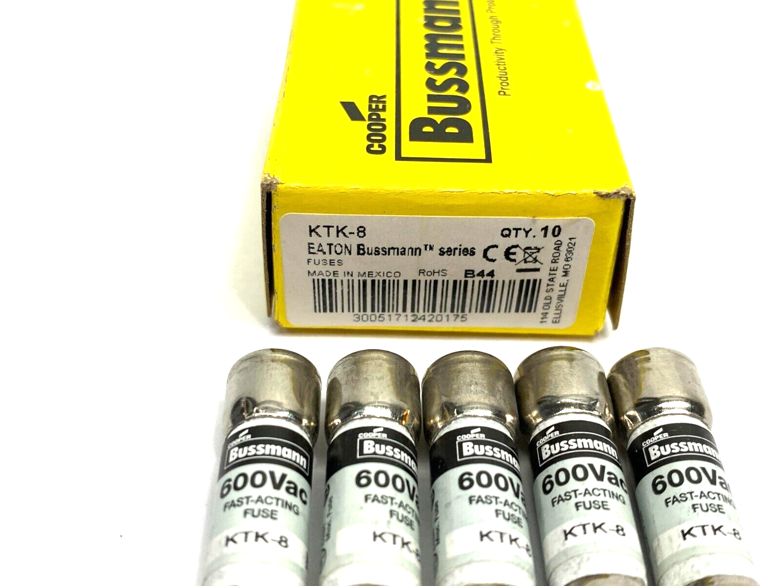 Eaton KTK-8 Bussmann Series Fast Acting Midget Fuse 600VAC BOX OF 10 - Maverick Industrial Sales