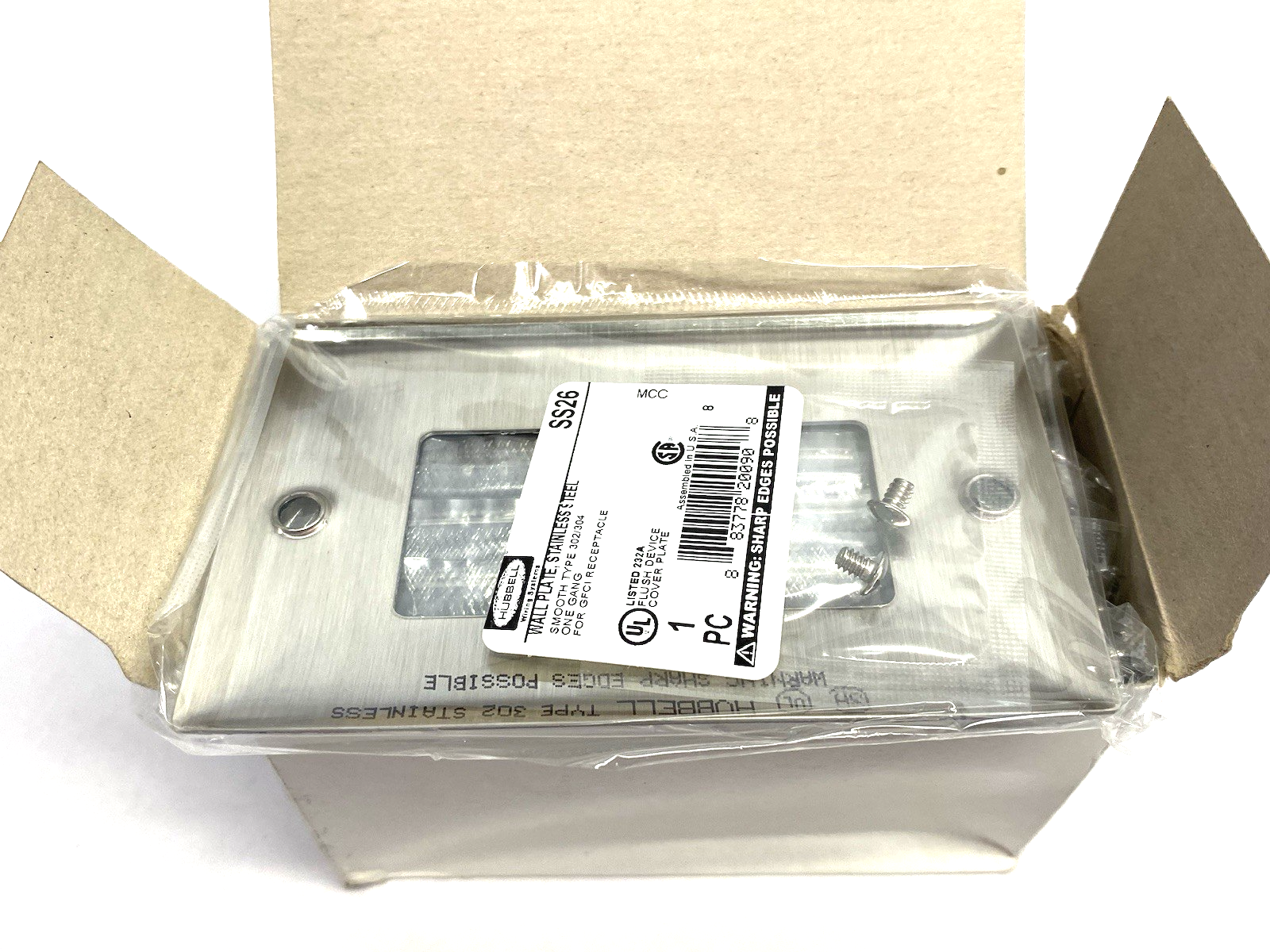 Hubbell SS26 Metallic Plate, 1-Gang GFCI Stainless Steel PKG OF 10 - Maverick Industrial Sales