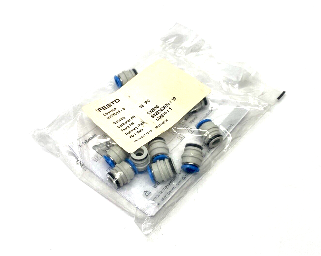 Festo QSPKG14-6 Cartridge 14mm, For 6mm O.D. Tube 132930 LOT OF 10 - Maverick Industrial Sales