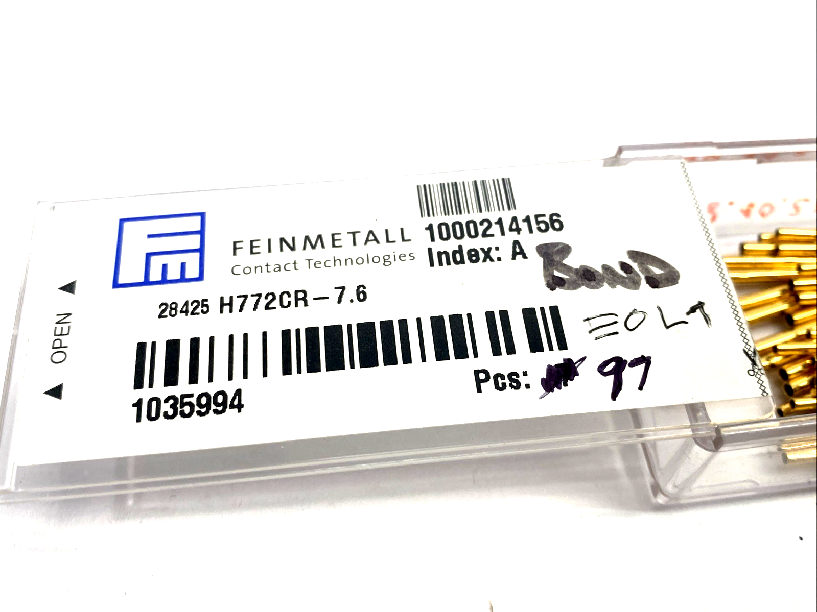Feinmetall 1035994 Contact Probe 28mm L x 2mm OD 2.08mm Collar H772CR-7.6 97-PK - Maverick Industrial Sales