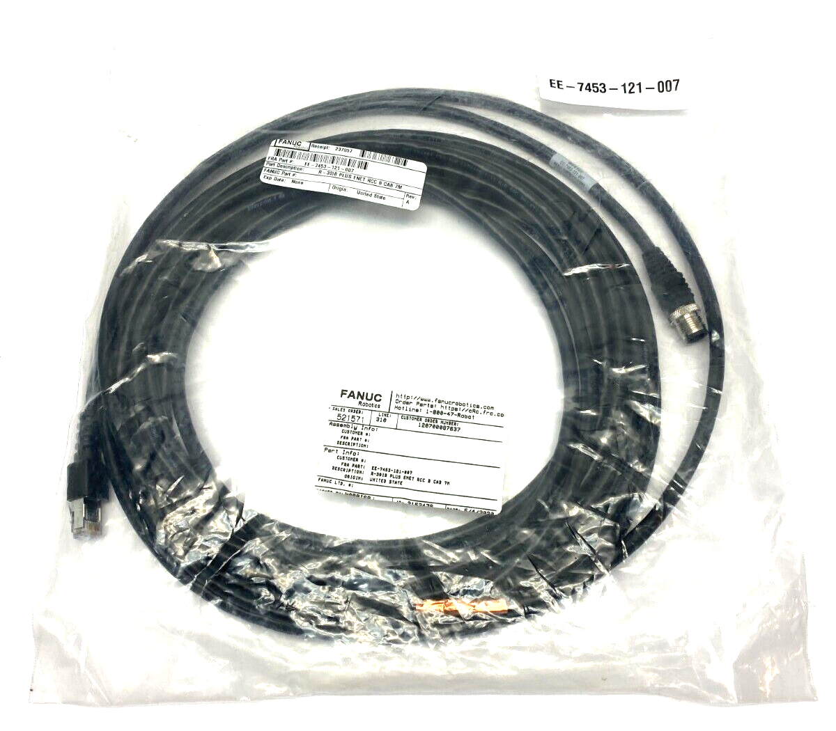 Fanuc EE-7453-121-007 Rev A R-30IB Plus Ethernet Robot Control Cable 7m Length - Maverick Industrial Sales