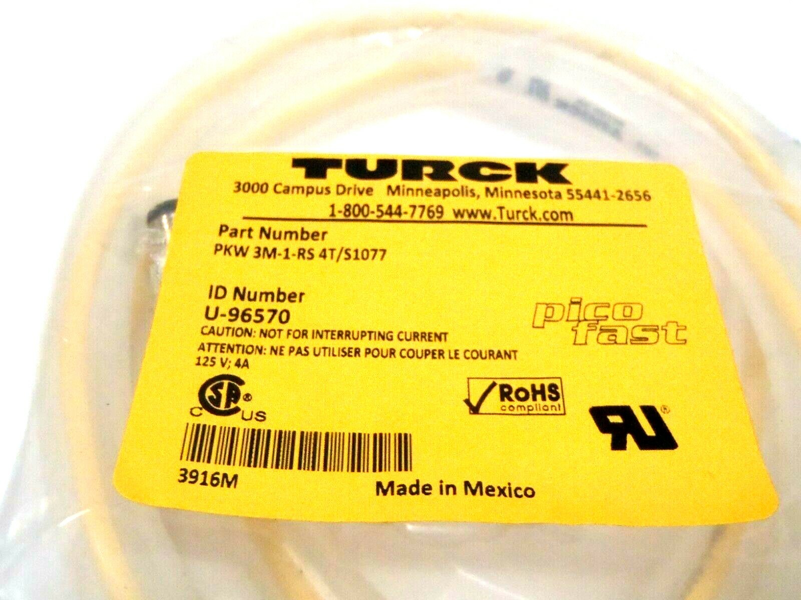 Turck PKW 3M-1-RS 4T/S1077 Male M12 Angled Female M8 Cordset U-96570 - Maverick Industrial Sales