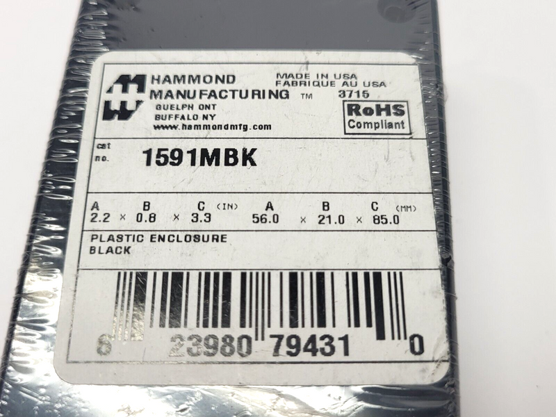 Hammond Manufacturing 1591MBK Plastic Enclosure 2.2" x .8" x 3.3" - Maverick Industrial Sales