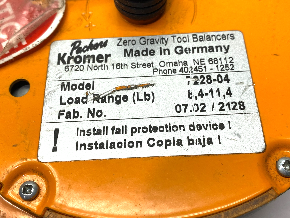 Packers Kromer 7228-04 Tool Balancer, 8.4-11.4lb Load Range 5.2' Cable - Maverick Industrial Sales