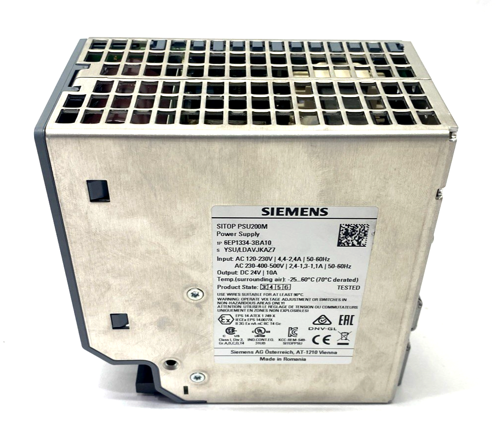 Siemens 6EP1334-3BA10 SITOP PSU200M Power Supply 120/230-500VAC 24VDC 10A - Maverick Industrial Sales