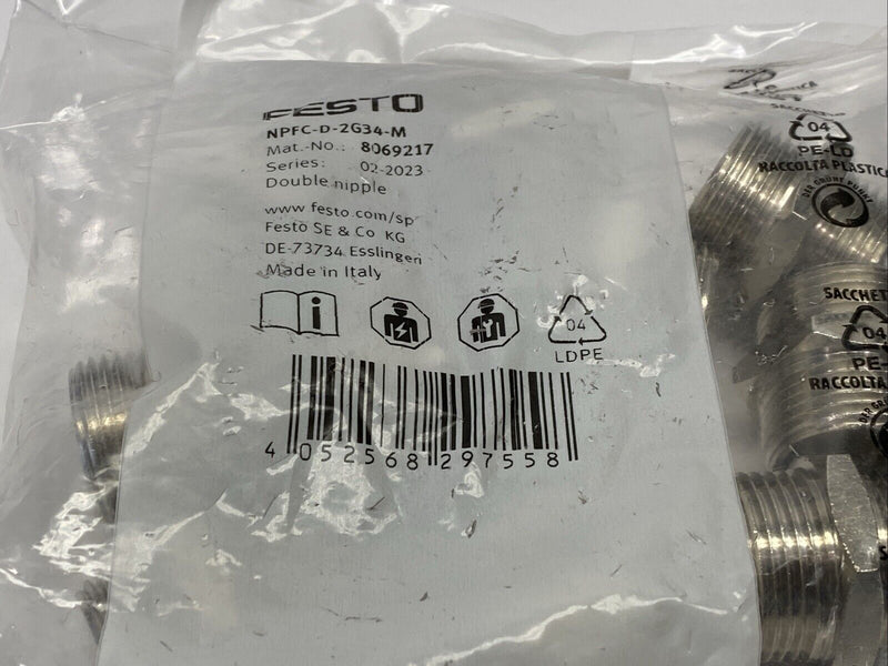 Festo NPFC-D-2G34-M Double Nipple G3/4 - G3/4 8069217 PKG OF 10 - Maverick Industrial Sales