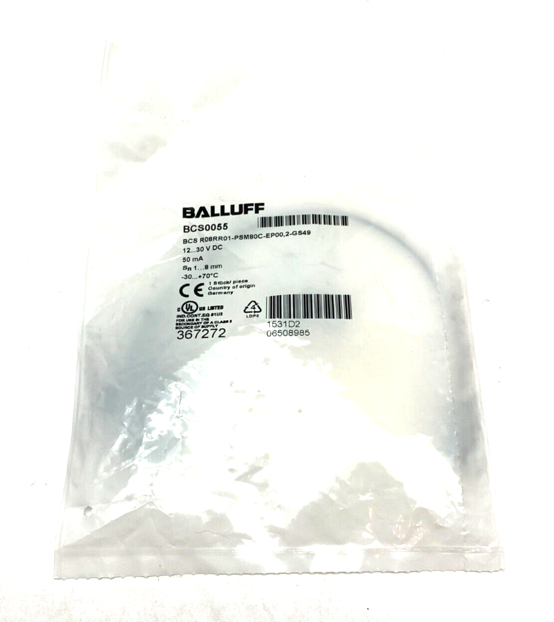 Balluff BCS0055 Flush Capacitive Proximity Sensor BCS R08RR01-PSM80C-EP00,2-GS49 - Maverick Industrial Sales