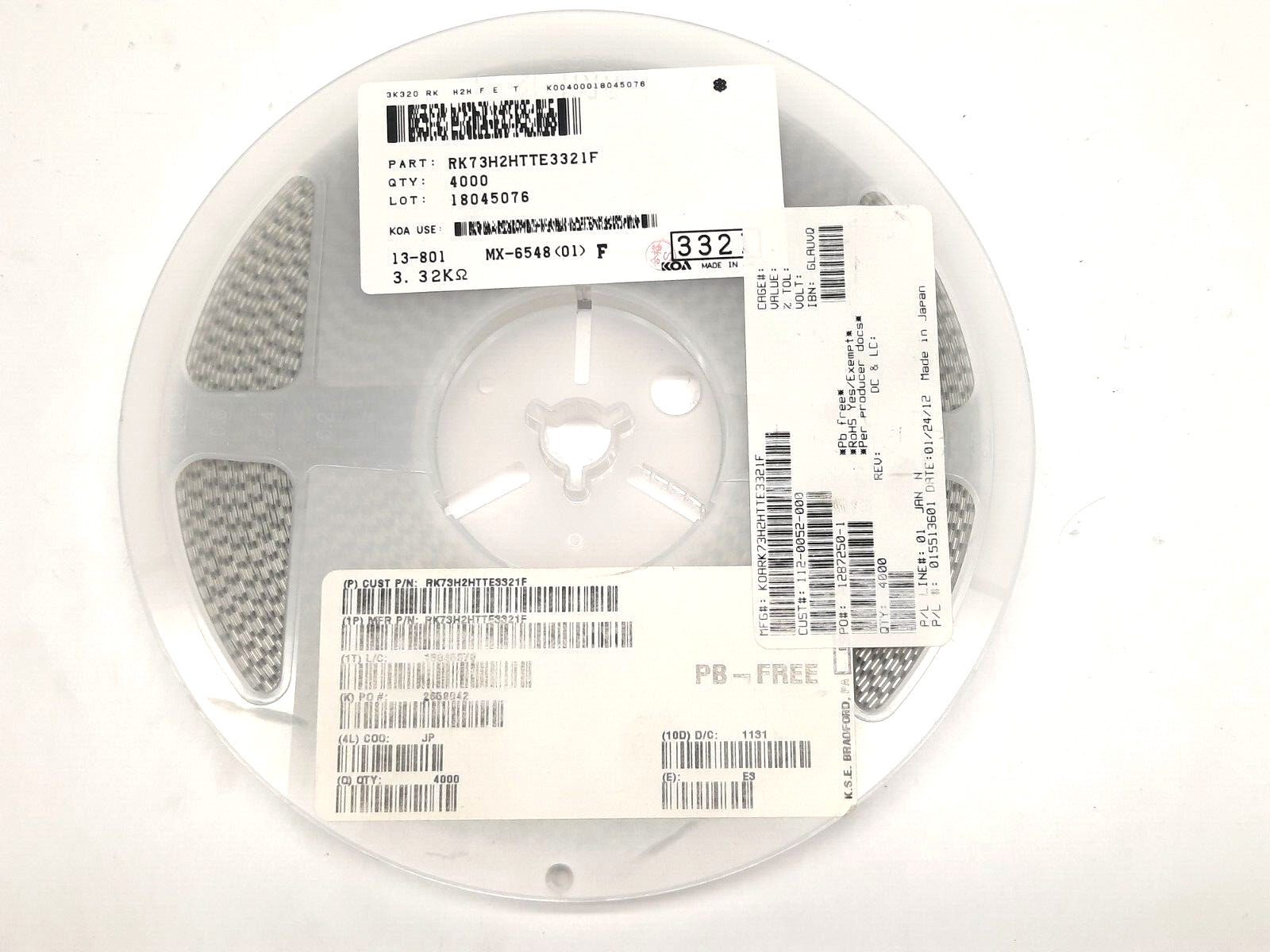 KOA RK73H2HTTE3321F Chip Resistor ROLL OF 4000 - Maverick Industrial Sales