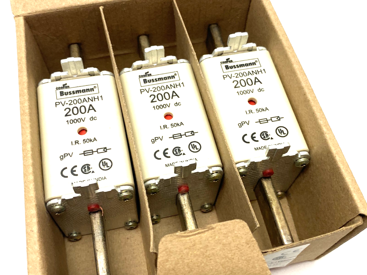 PV-200ANH1 | Cooper Bussmann Dual-Indicator Photovoltalc Fuse 200A 1000V BOX OF 3 - New – Open box - Maverick Industrial Sales