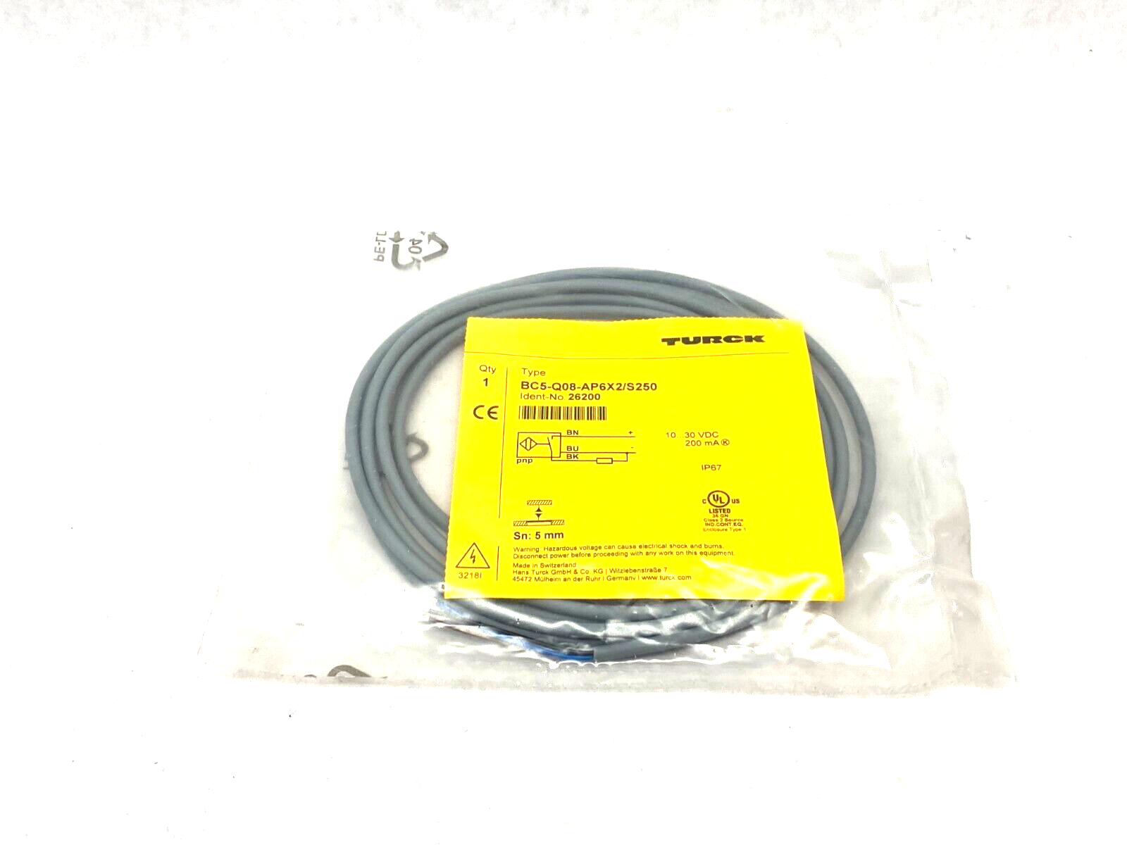 Turck BC5-Q08-AP6X2/S250 Rectangular Capacitive Sensor 5mm Sn 10-30VDC 26200 - Maverick Industrial Sales