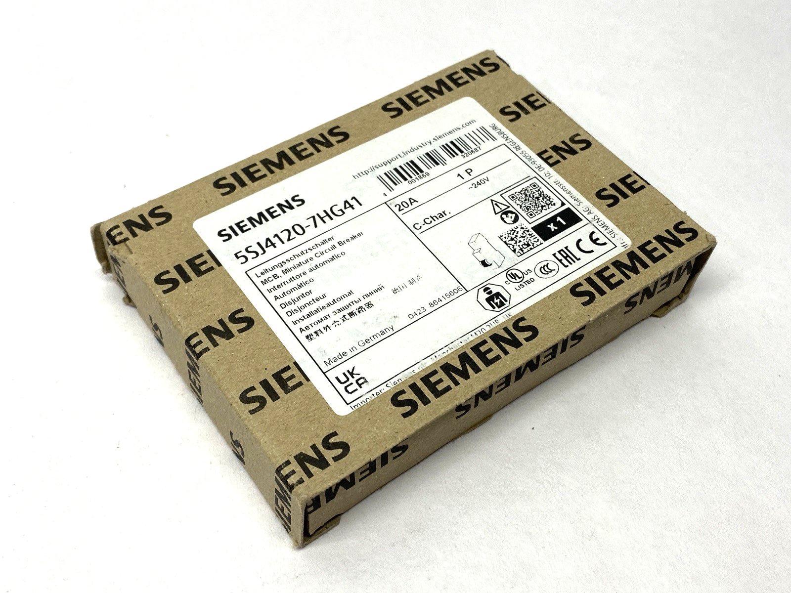 Siemens 5SJ4120-7HG41 Miniature Circuit Breaker 1-Pole C-Trip 240V 14kA 20A - Maverick Industrial Sales