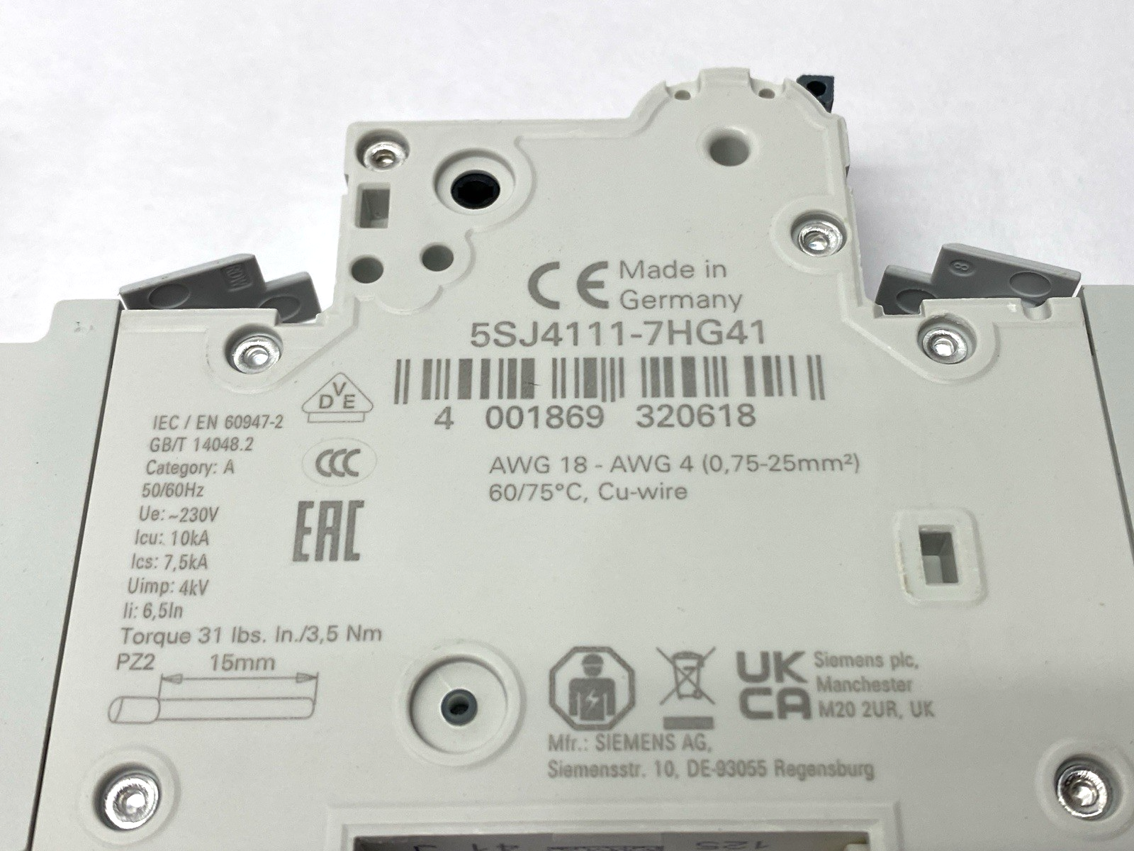 Siemens 5SJ4111-7HG41 Miniature Circuit Breaker 1-Pole C-Trip 240V 14kA 5A - Maverick Industrial Sales