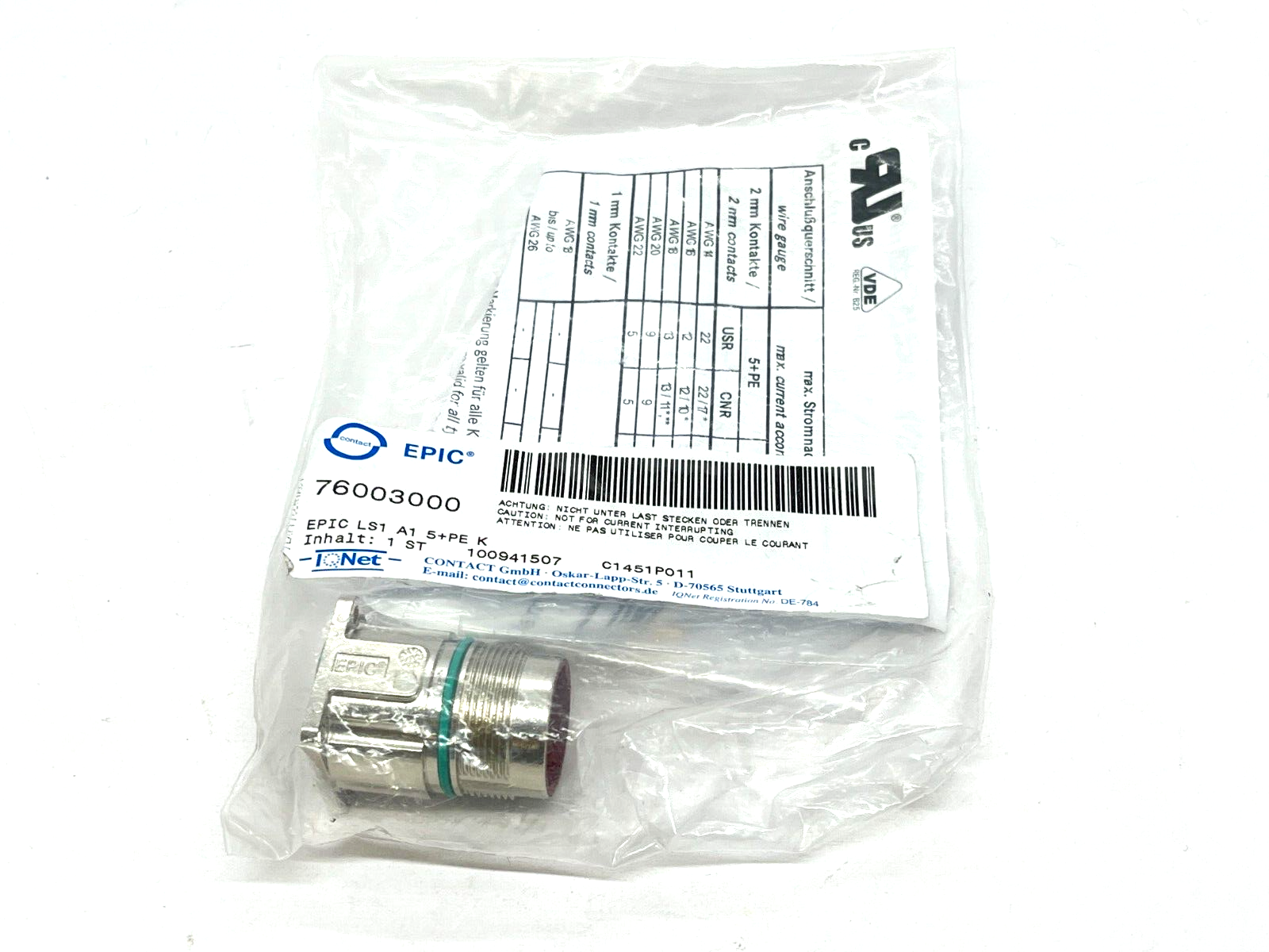 Lapp 76003000 Epic Power LS1 Style A1 Panel Mount Connector 6 Position Male - Maverick Industrial Sales