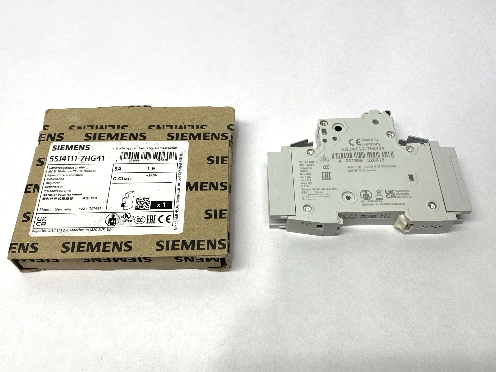 Siemens 5SJ4111-7HG41 Miniature Circuit Breaker 1-Pole C-Trip 240V 14kA 5A - Maverick Industrial Sales