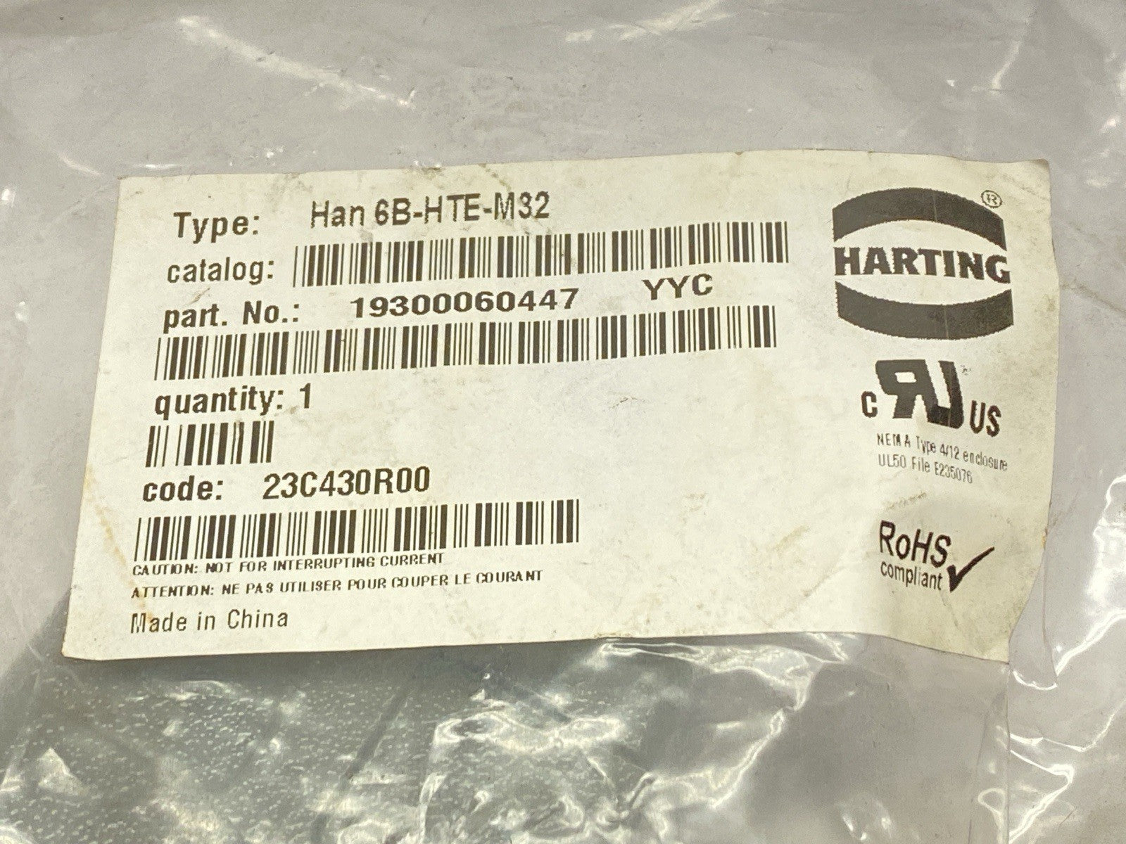 19300060447 | Harting Han B 6B Top Entry Hood M32 Han 6B-HTE-M32 - New - Maverick Industrial Sales