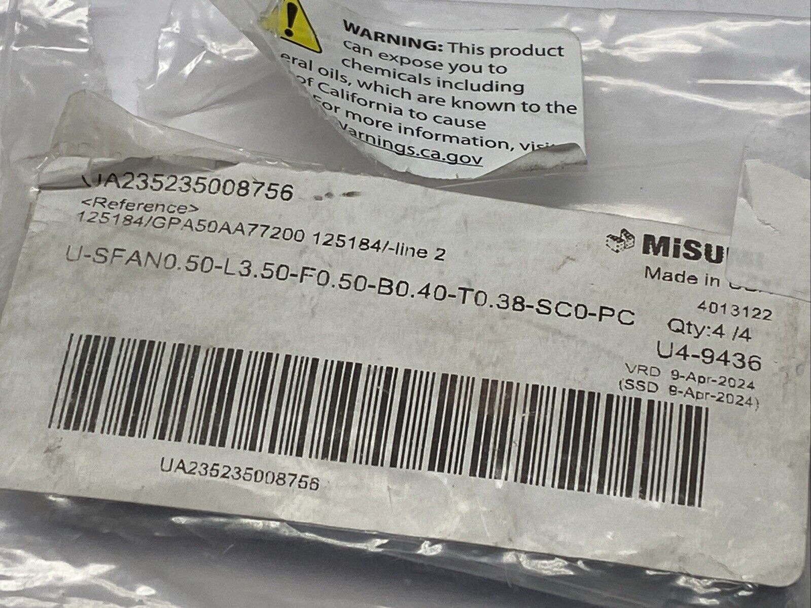 Misumi U-SFAN0.50-L3.50-F0.50-B0.40-T0.38-SC0-PC Linear Shaft LOT OF 3 - Maverick Industrial Sales