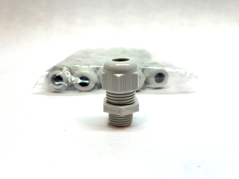 M16x1.5 Nylon Grey Cable Gland, Straight Electrical Box Fitting, LOT OF 20 - Maverick Industrial Sales