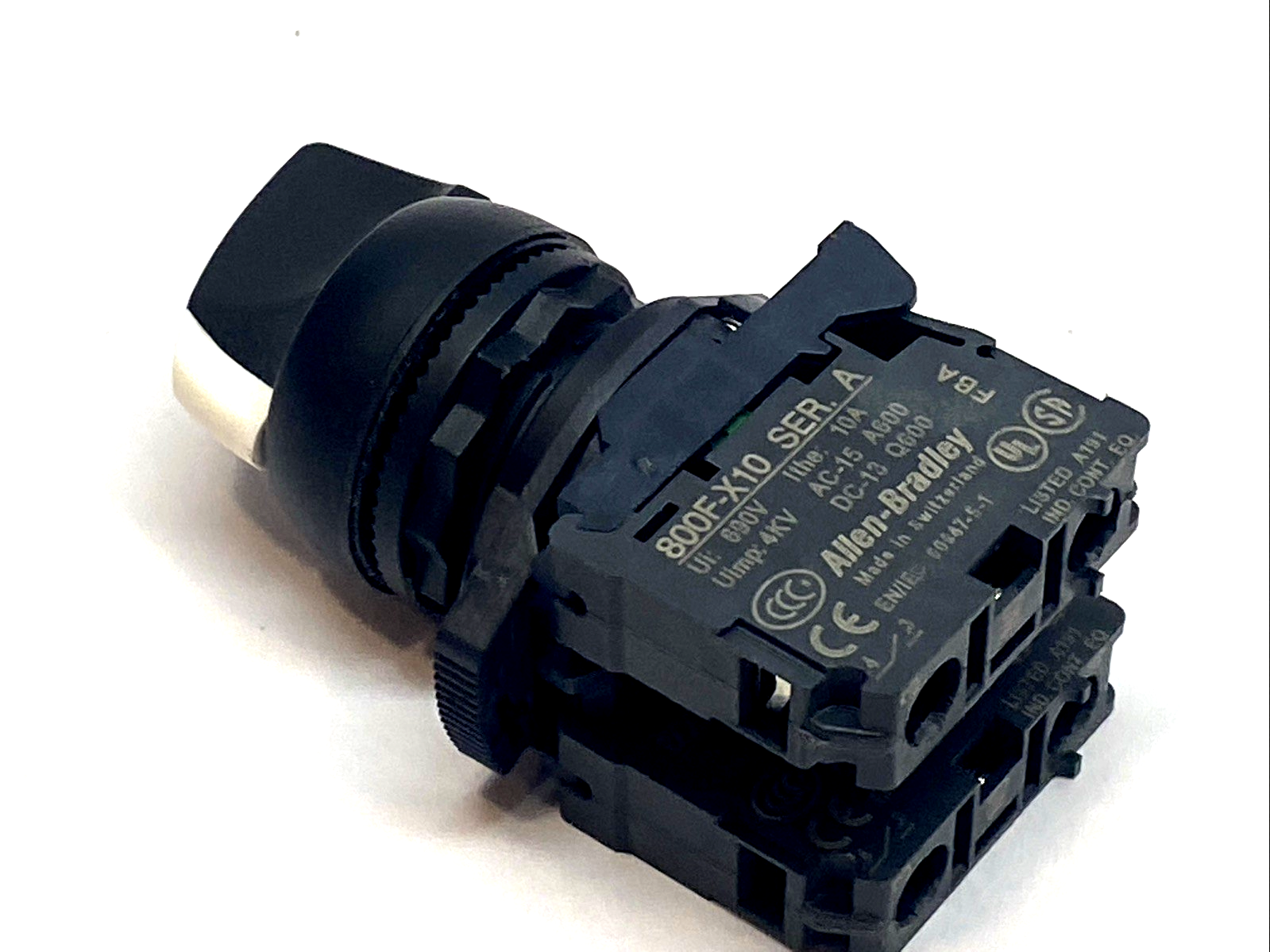 Allen-Bradley 800FP-SB32 3-Pos 22mm Selector Switch w/ 800F-X10 2NO Block - Maverick Industrial Sales