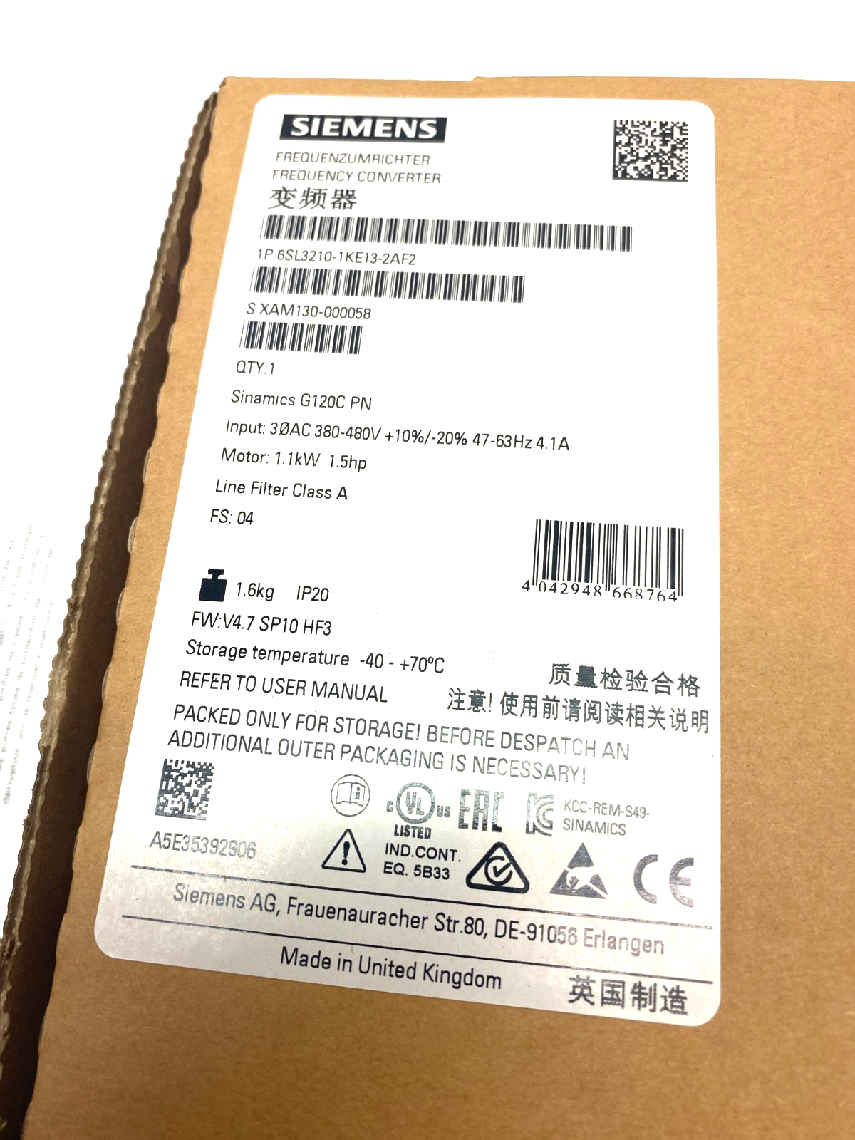 Siemens 6SL3210-1KE13-2AF2 SINAMICS G120C PN Frequency Converter - Maverick Industrial Sales