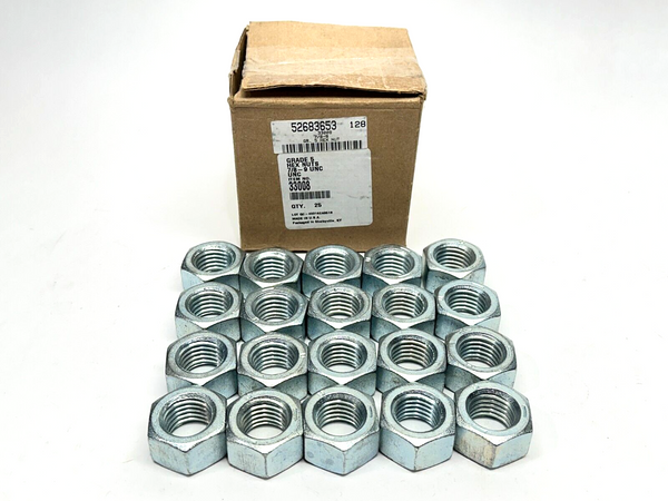 33008 Hex Nuts 7/8-9 Grade 5 Steel Zinc 1-5/16″ Across Flats PKG OF 25 - Maverick Industrial Sales