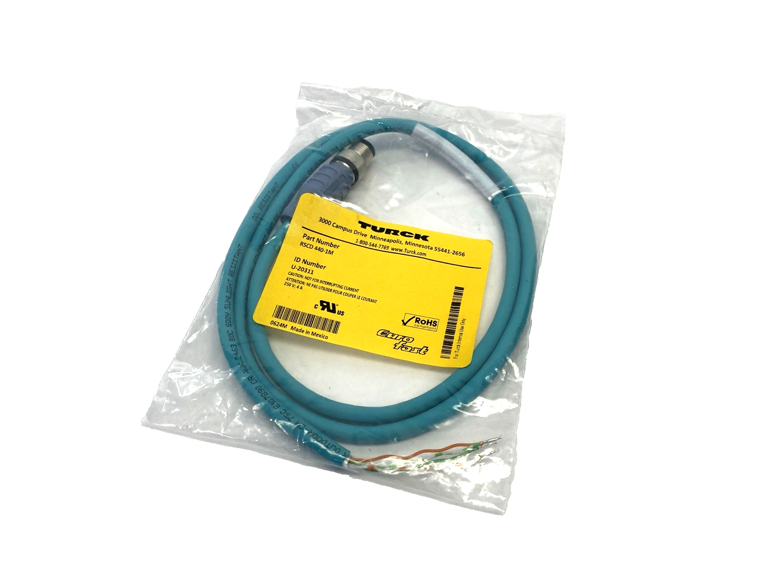 Turck RSCD 440-1M Industrial Ethernet Extension Cable M12 Male 4-Pin 1m U-20311 - Maverick Industrial Sales