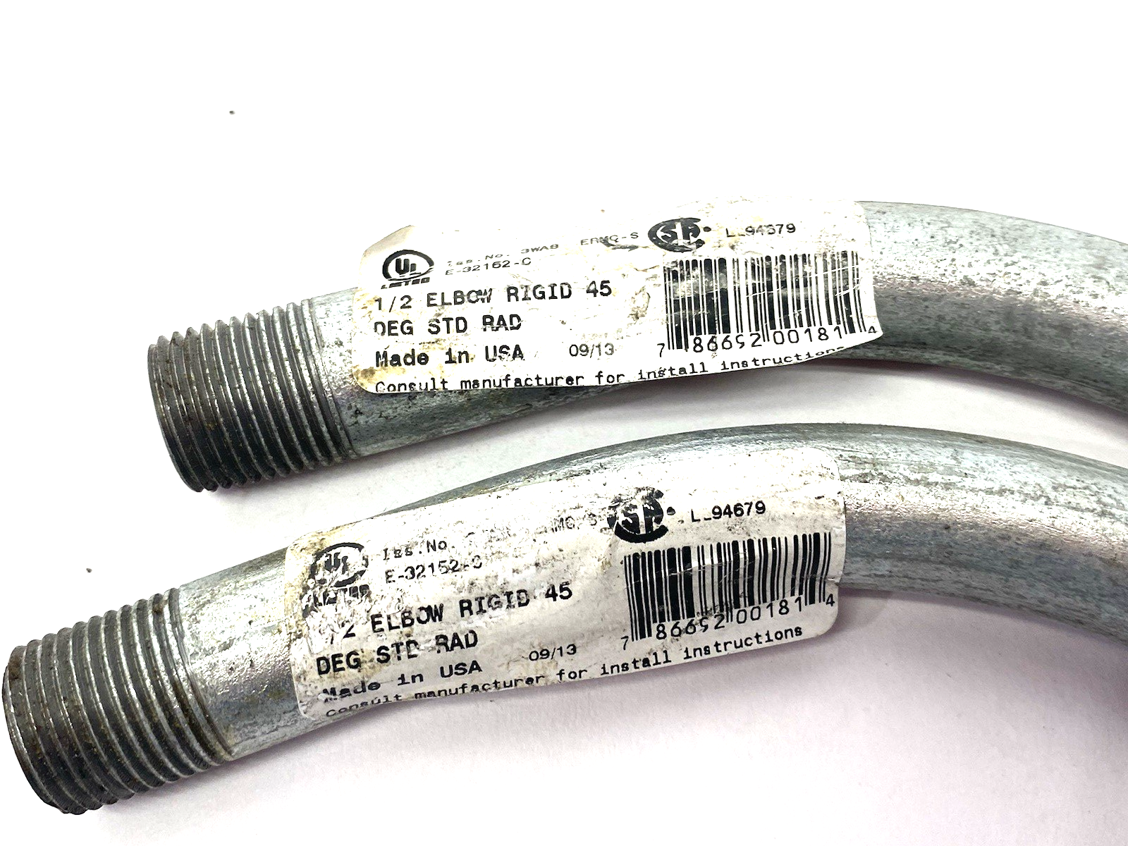 1/2" Rigid 45-Degree Elbow Conduit, Standard, Male to Male Threaded LOT OF 2 - Maverick Industrial Sales