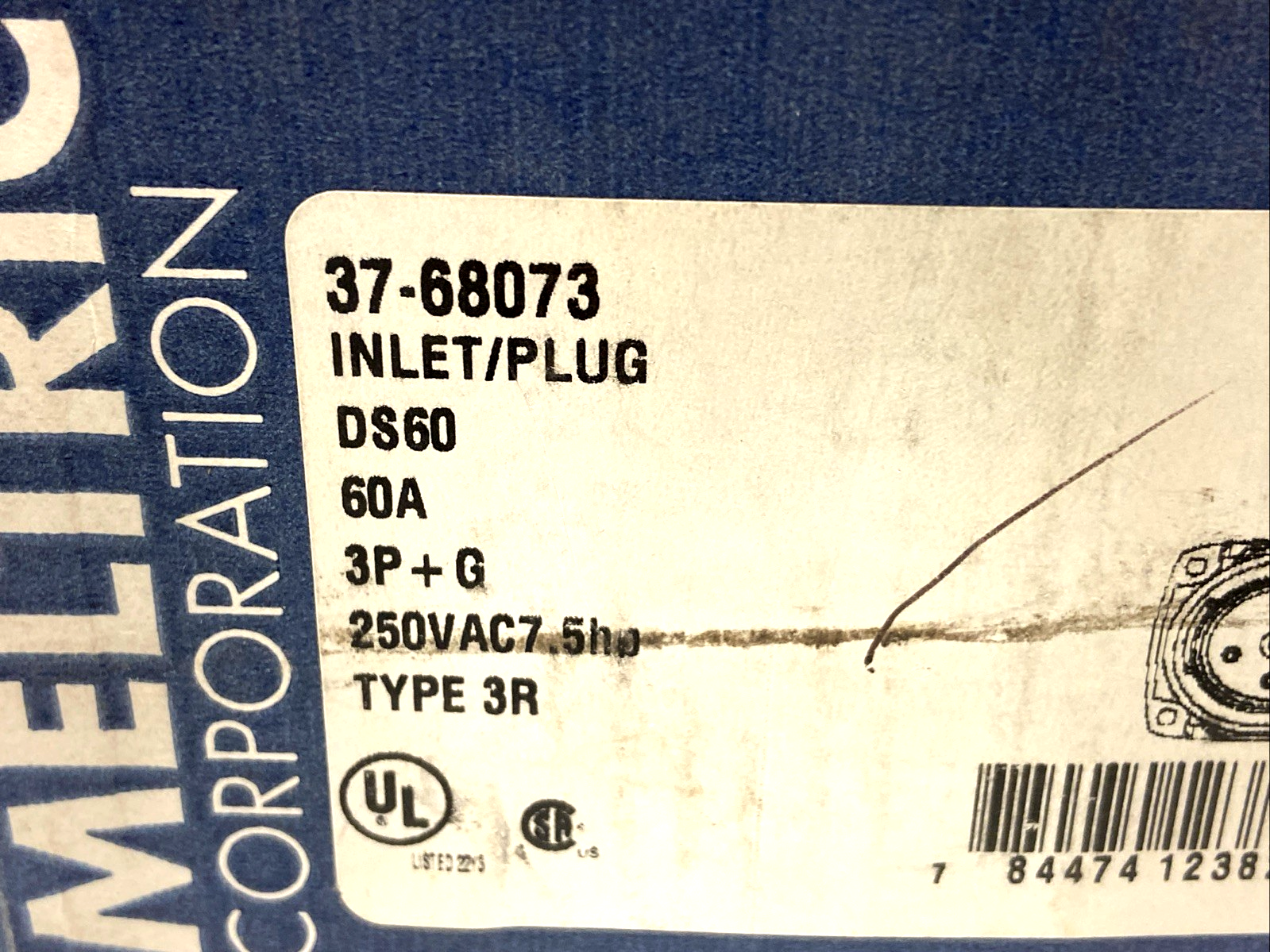 Meltric 37-68073 Inlet/Plug DS60 60A 3P+G 250Vac 7.5hp Type 3R - Maverick Industrial Sales