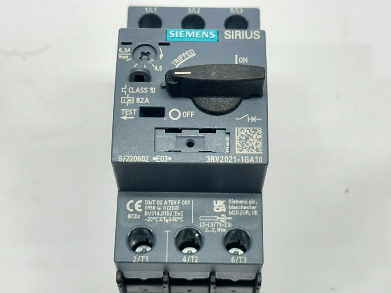 Siemens 3RV2021-1GA10 Sirius Motor Protection Circuit Breaker 4.5-6.3A 600V - Maverick Industrial Sales