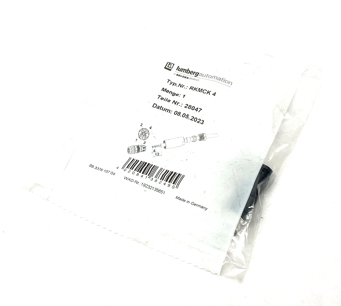 Lumberg Automation RKMCK 4 Round M8 4-Pin Field Wireable Connector 28047 - Maverick Industrial Sales
