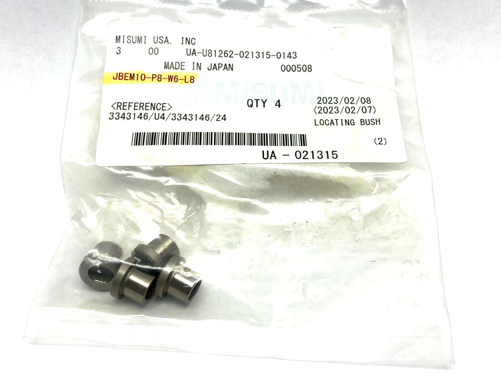 Misumi JBEM10-P8-W6-L8 Bushings For Locating Pins PKG OF 4 - Maverick Industrial Sales