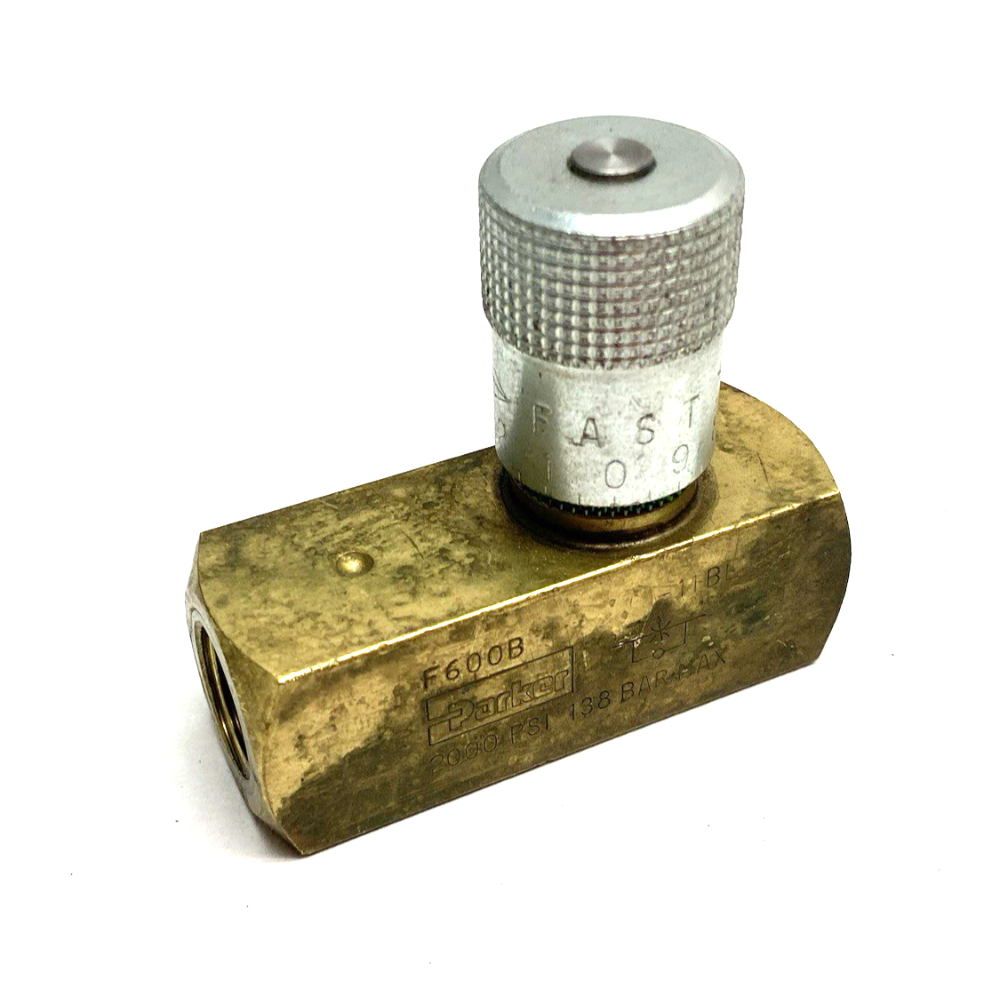 F600B | Parker Colorflow Brass In-line Flow Control Valve 2000psi - Used - Maverick Industrial Sales