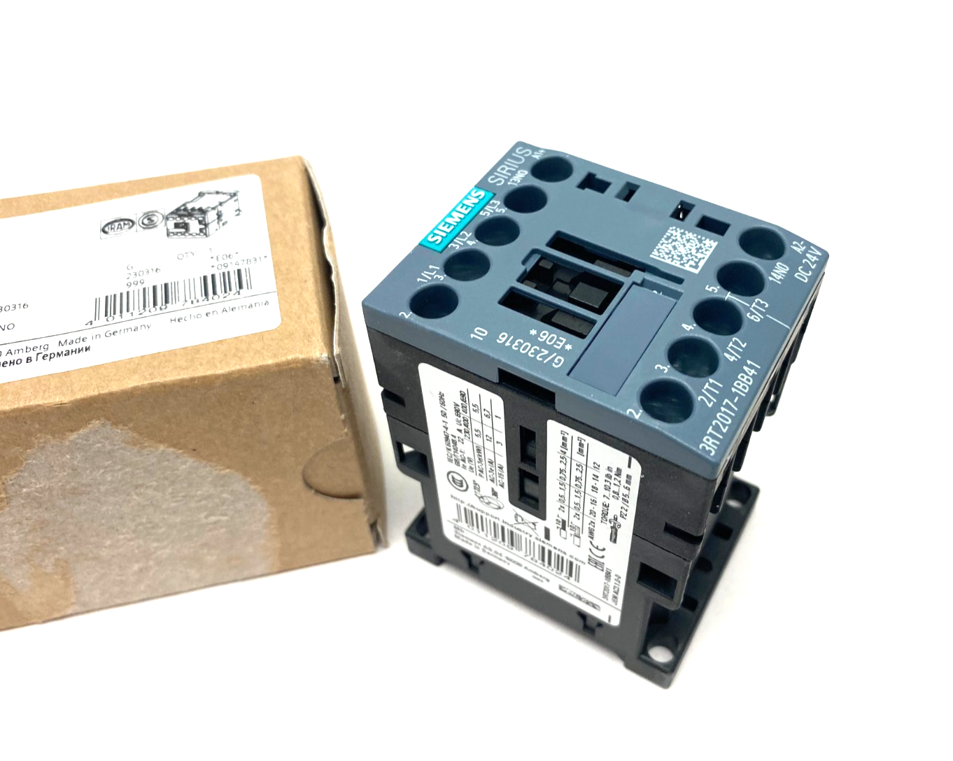 Siemens 3RT2017-1BB41 Sirius Contactor 12A, 400V, 5.5kW, 1NO - Maverick Industrial Sales