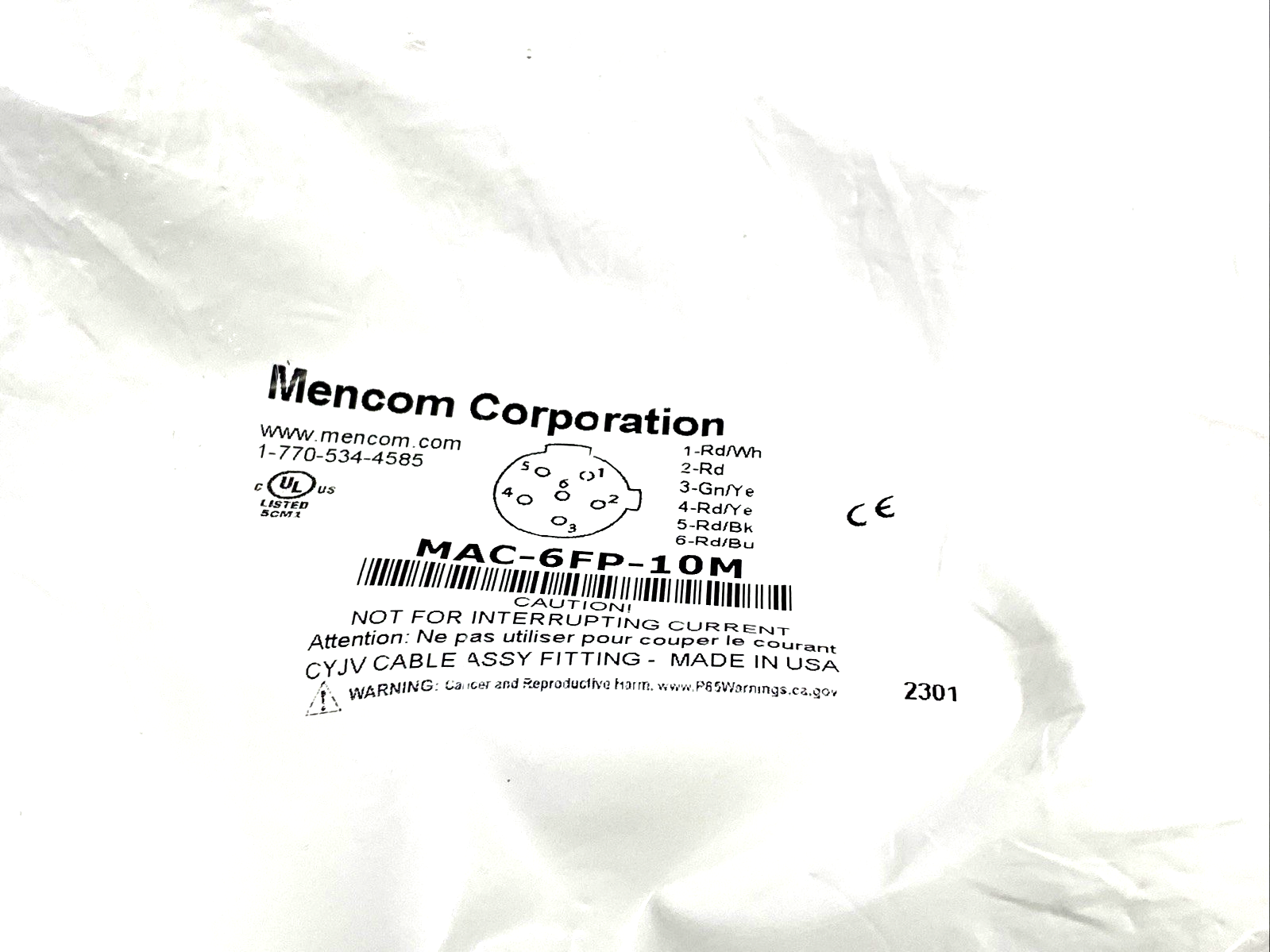 | Mencom MAC-6FP-10M Cordset, Female 1/2" 6-Pin To Wire 10m - New – Open box - Maverick Industrial Sales
