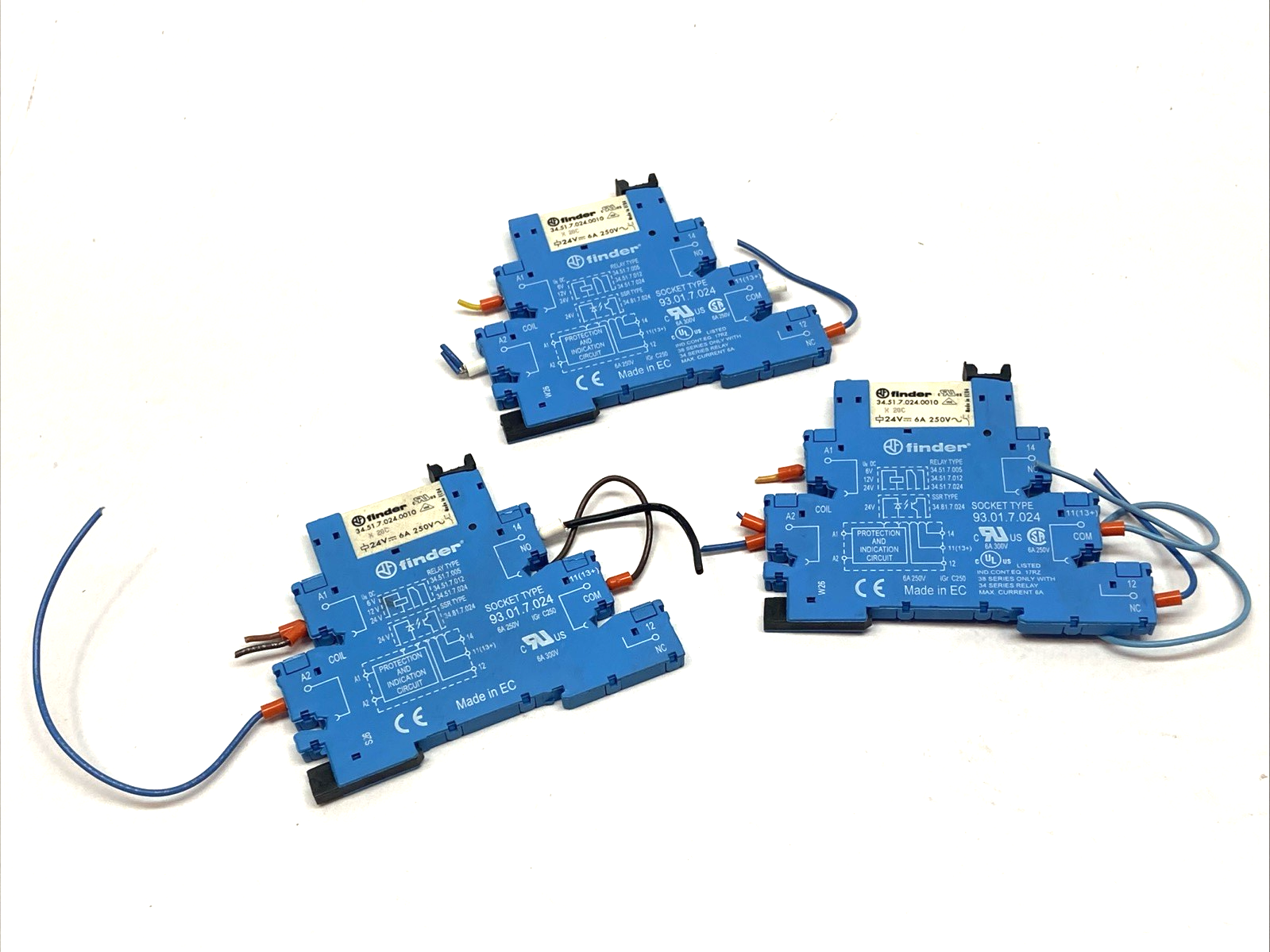 Finder 93.01.7.024 5 Pin Relay Socket w/ Power Relay 34.51.7.024.0010 LOT OF 3 - Maverick Industrial Sales
