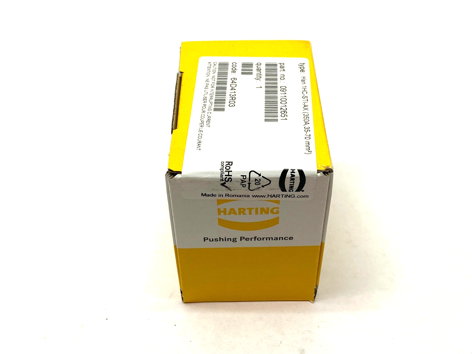 Harting 09110012651 Modular Male Insert 1-Pos Han 1HC-sti-AX (350A,35-70mm2) - Maverick Industrial Sales