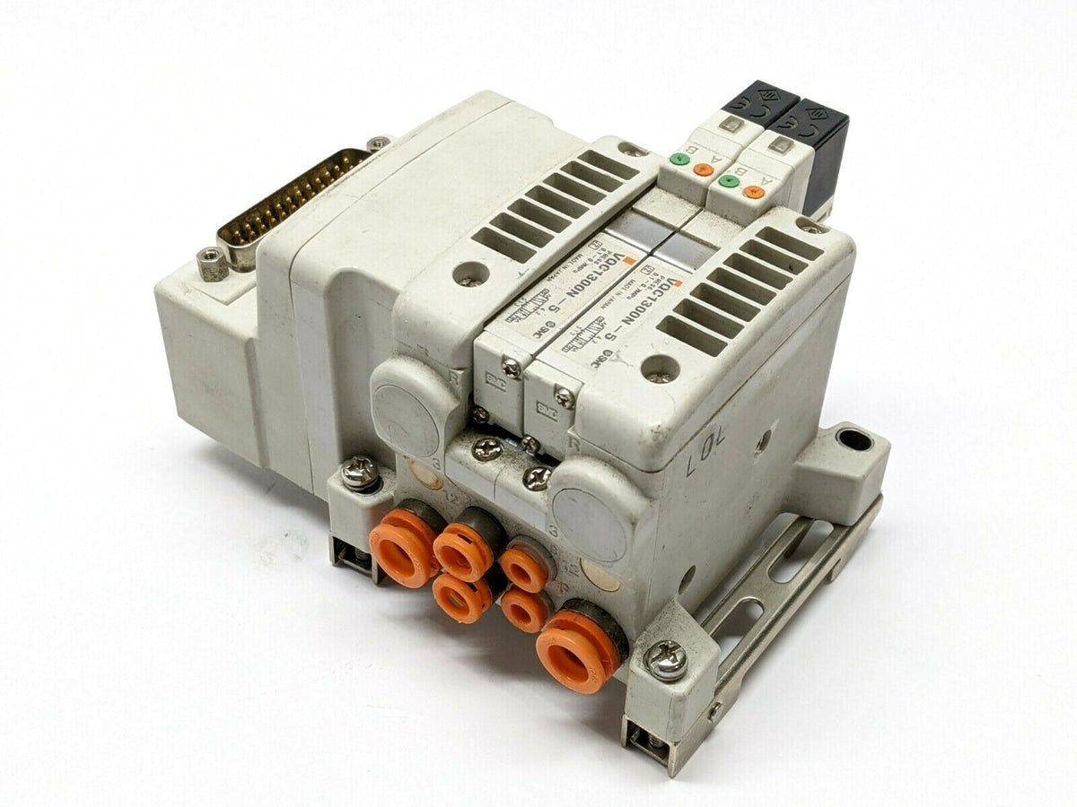 VV5QC11-02C4FD0-DNS | SMC Plug-In Base DIN Rail Mount w/ 2) VQC1300N-5 - Used - Maverick Industrial Sales