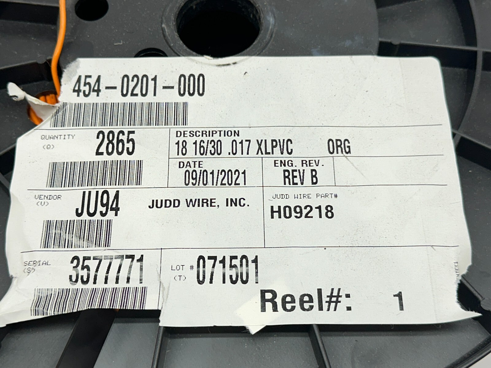 Judd Wire 454-0201-000 18AWG Wire Style 1430 XLPVC 2865ft Coil 700ft REMAINING - Maverick Industrial Sales